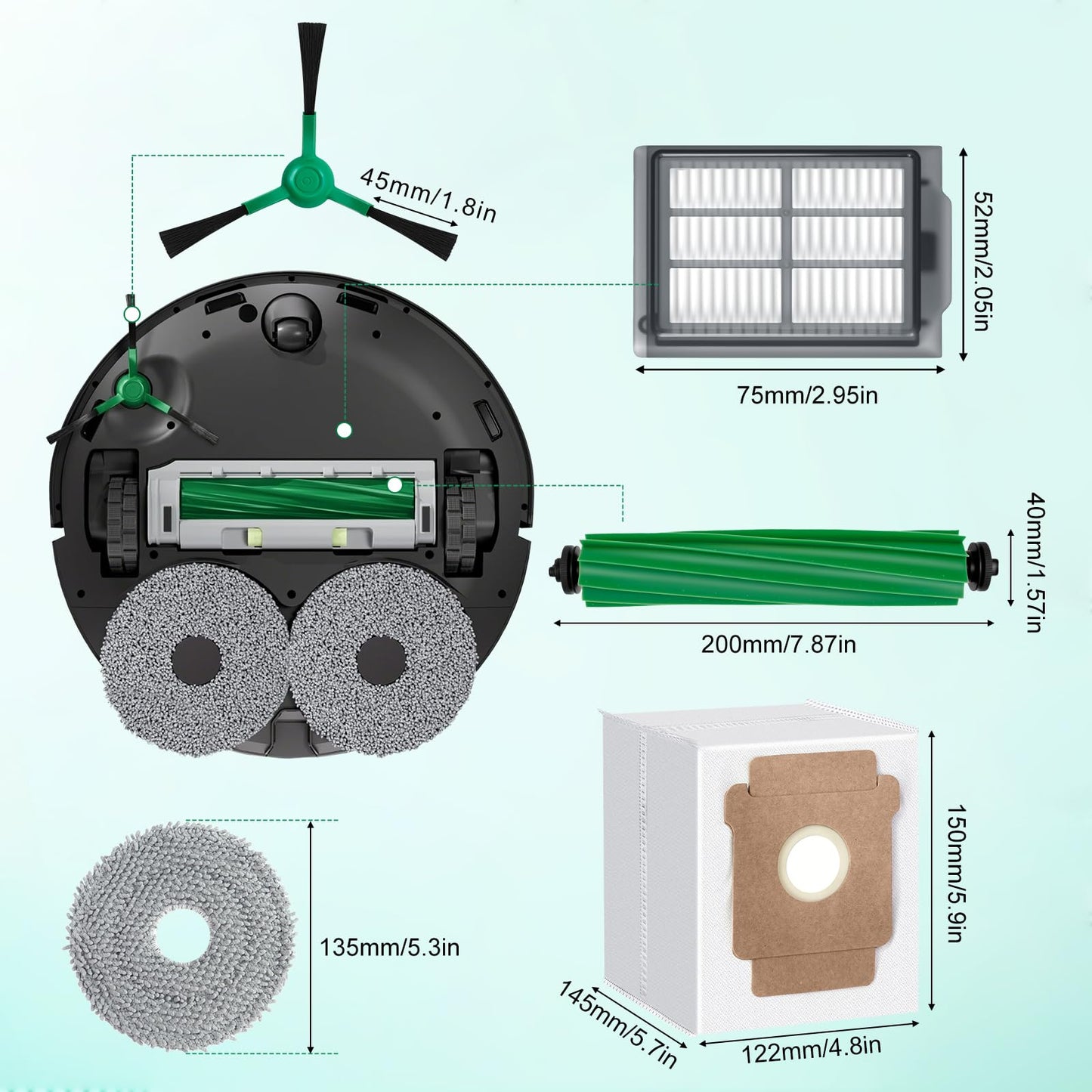 22 Pcs Accessories Kit for iRobot Roomba Plus 505/405 Combo Robot Vacuum, 2 Roller Brush, 4 Mop Pads, 3 Hepa Filters, 6 Side Brush, 6 Vacuum Bags Replacement Parts