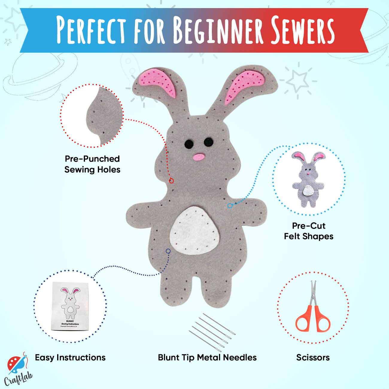Woodland Animals Kids Sewing Kit - Offers Hours of Artful Fun for Girls & Boys - Ideal Kids Crafts Kit & Party Activity includes All Craft Supplies & Easy Instructions for Ages 7 to 12