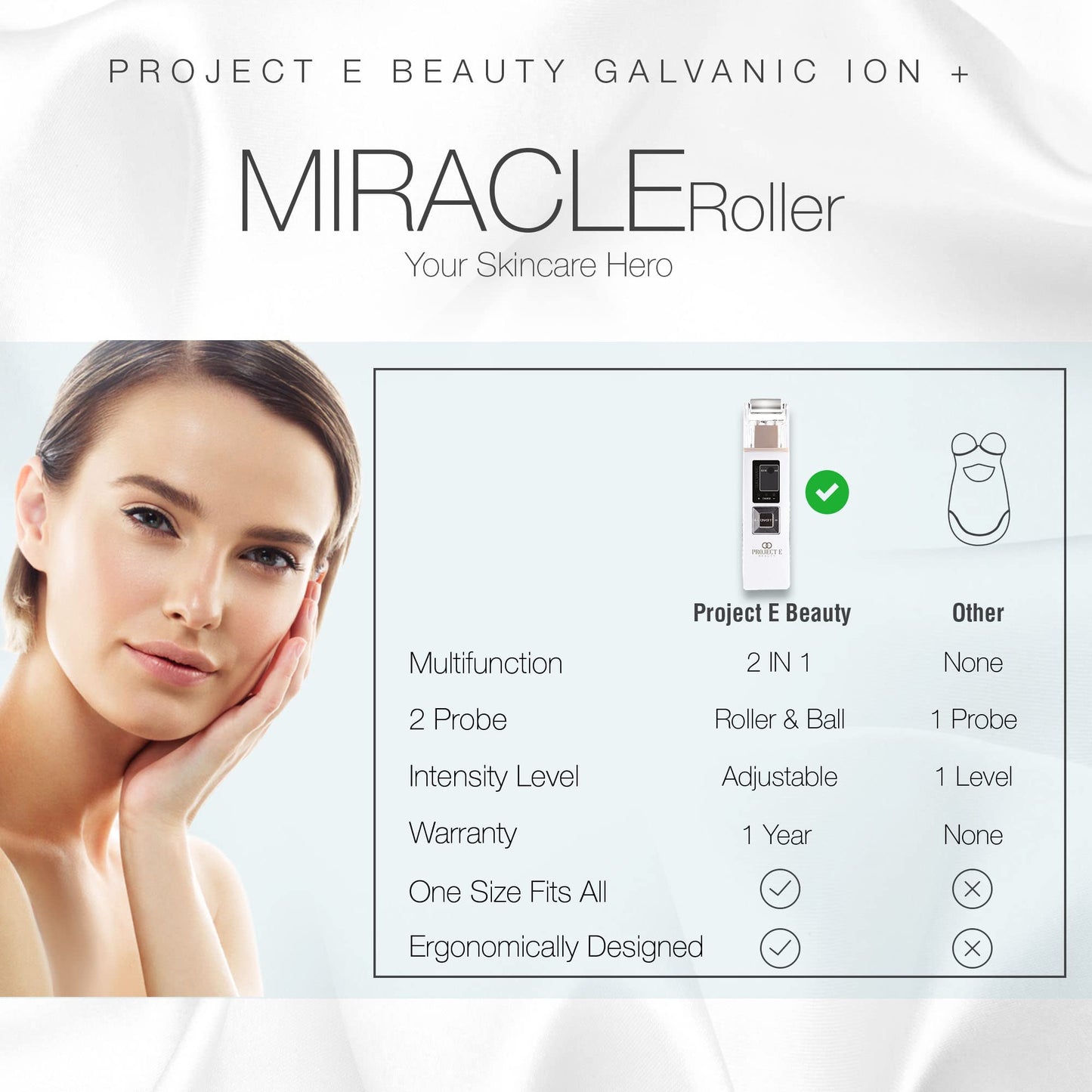 Project E Beauty Portable Rechargeable Galvanic Device | Skin Care Reduce Wrinkles Skin Tightening Firming Fine Lines Desincrustation Deep Pore Cleansing Rejuvenation Device