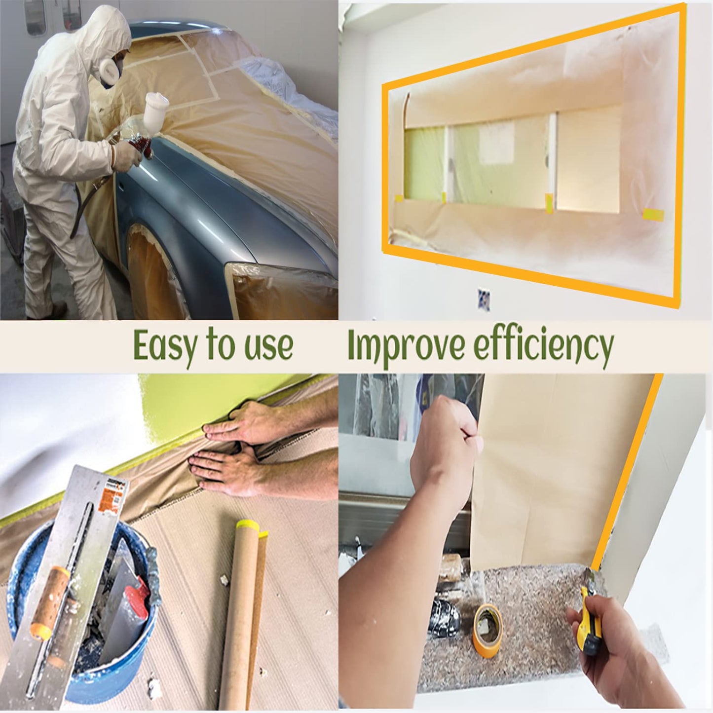 YOUMEIYUAN Pre-Taped Paint Masking Paper and Masking Tape Sets, 22inch-50feet Painters Paper and Painters Tape, Automotive Paint Paper, Tape and Drape Waterproof for Painting Protection Covering (6)