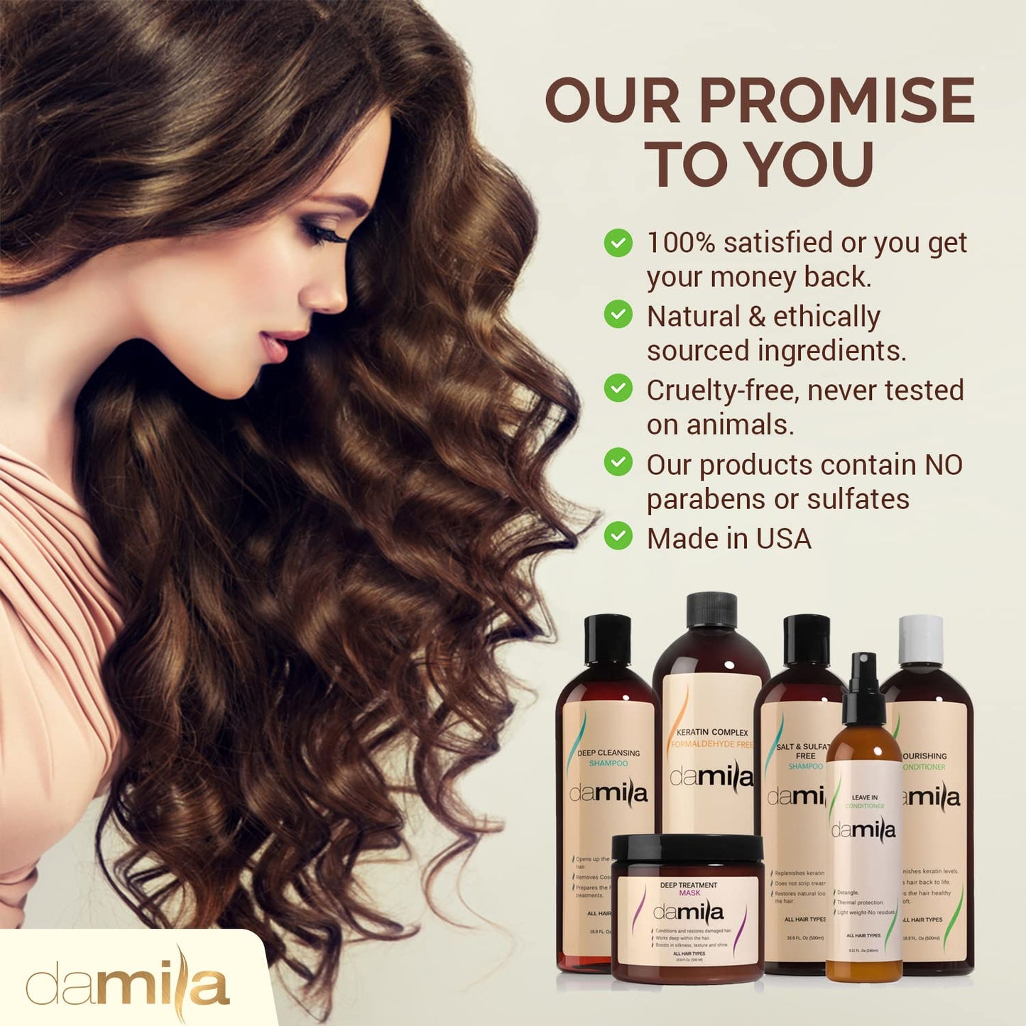 Damila Salt & Sulfate Free Shampoo & Conditioner for Keratin and Color Treated Hair - Professional Keratin Value Pack for Damaged, Frizzy, Curly, Dry & Thin Hair - Shampoo Sin Sal - 33.8 Fl Oz