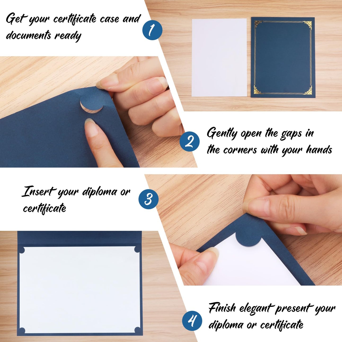 50 Packs Certificate Holders, Navy Blue Certificate Covers, Diploma Holders, Certificate Folders with Gold Foil Border for Letter Size 8.5" x 11" Certificates, Diploma, Documents, Award Cover