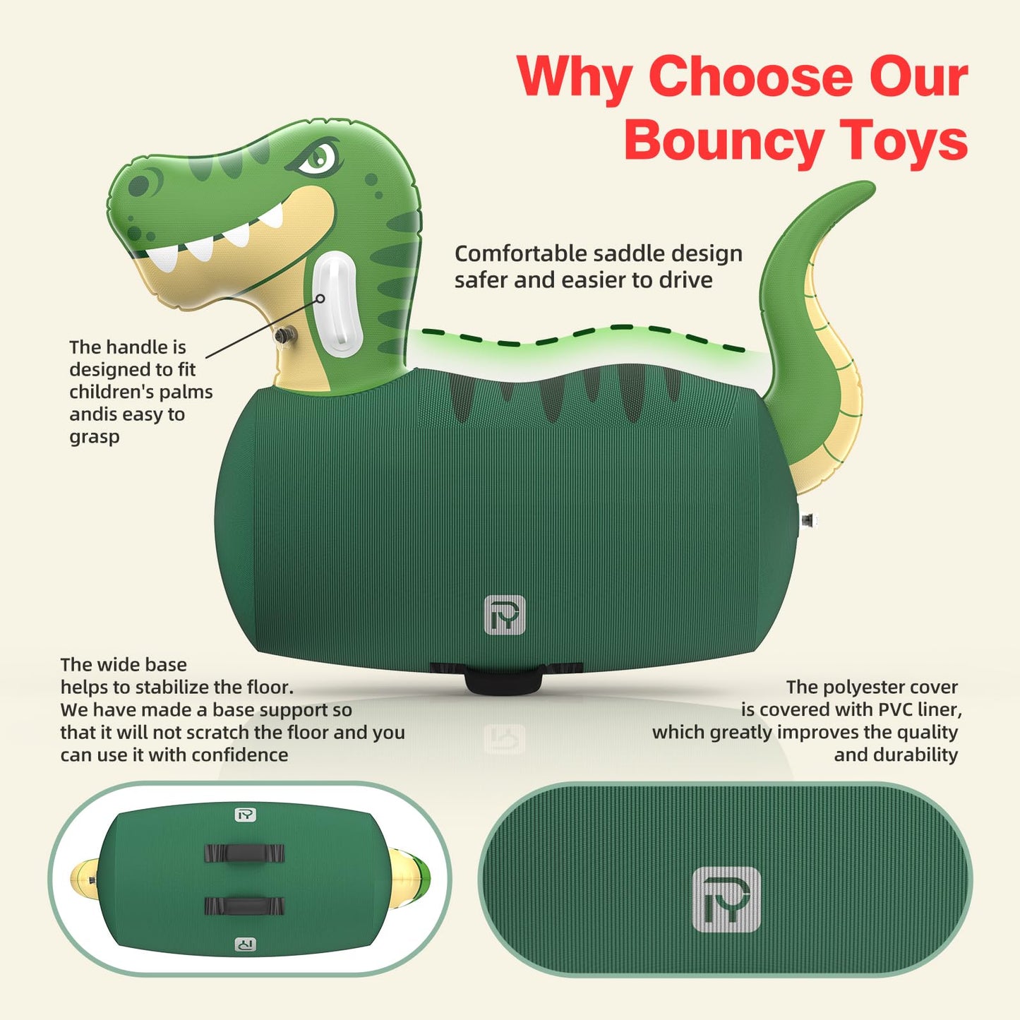 POVRYE 2 PCS Inflatable Bouncy Dinosaur Bull Hopper Toys with Pump, Giant Ride on Jumping Animals Outdoor Play Toys, 220 lbs Capacity, Indoor Bouncers for Kids Ages 5+, Fun Gift for Boys Girls