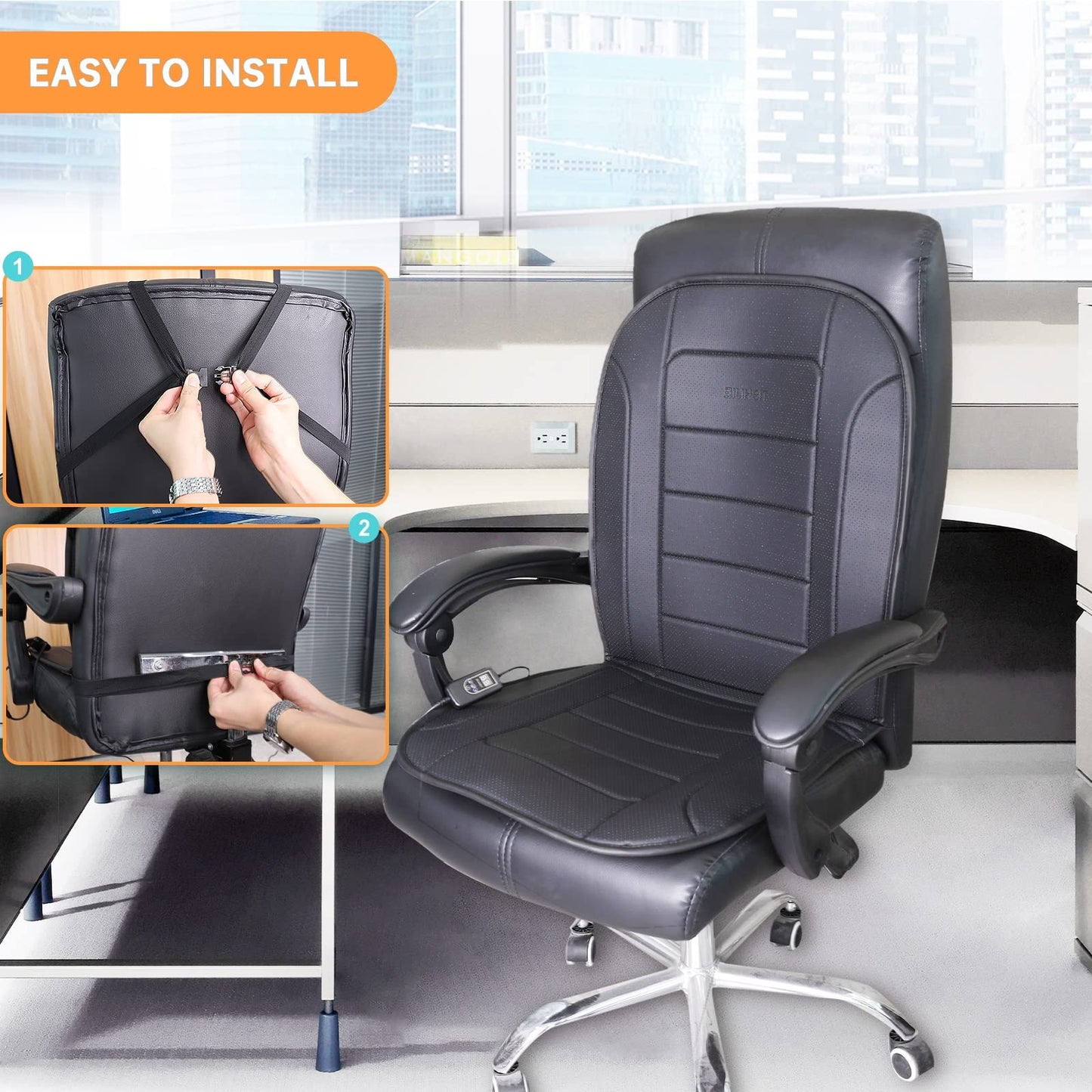 TISHIJIE Heated Seat Cushion for Office Chair with Temperature Control and Timer, Back and Seat Heating - for Office/Home Use
