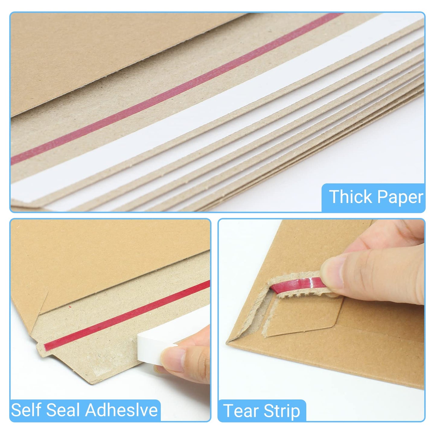 zmybcpack 100 Pack 9X12 inch Self Seal Photo Document Mailers Stay Flat Kraft Cardboard Envelopes Photography Rigid Mailers for CD, Photos, Document (Kraft Brown)