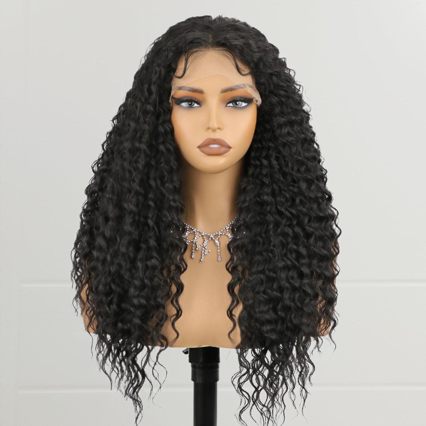 13x4 Black Synthetic Lace Front Wigs for Women 24 inch Long Curly Wavy Wig with Baby Hair Pre Plucked Heat Resistant Wig for Daily Use