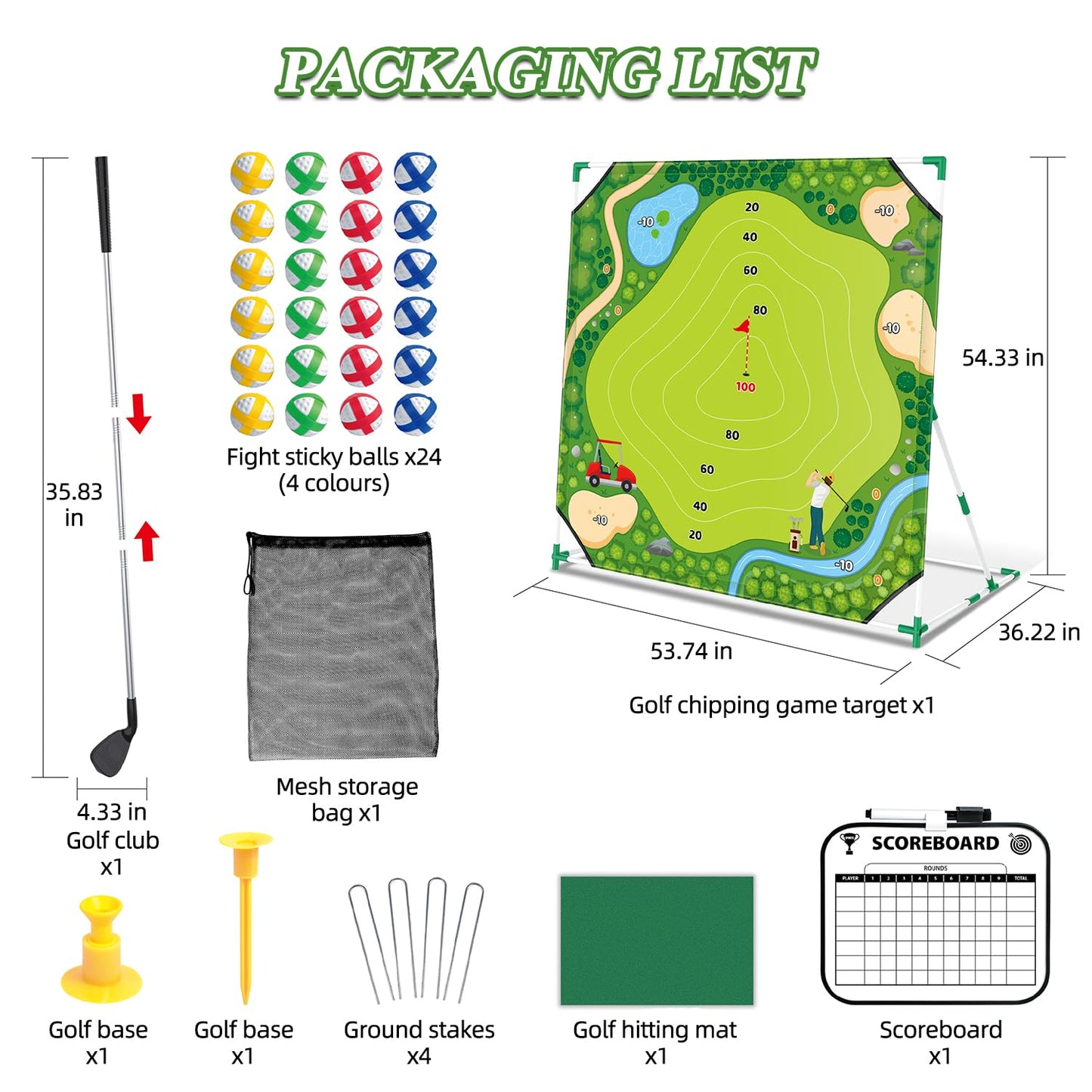 Mostop Golf Chipping Game Set - Large Backyard Cornhole Game Includes Putting Mat, 24 Sticky Balls, Scoreboard, Club, Carrying Bag - Golf Target Yard Games for Golfers Indoor Outdoor, Gift for Dad