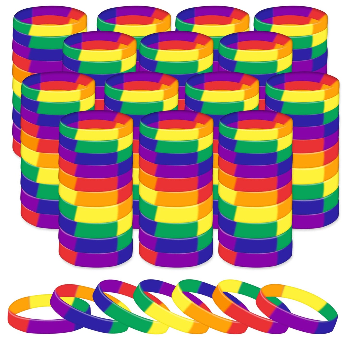 300 Pcs Pride Wristbands Bulk Rainbow Silicone Bracelet Pride Wristbands Decorations Stretch Silicone Wristband Wrist Bands for Gay and Lesbian Parades Rainbow Festival Party Decorations Supplies