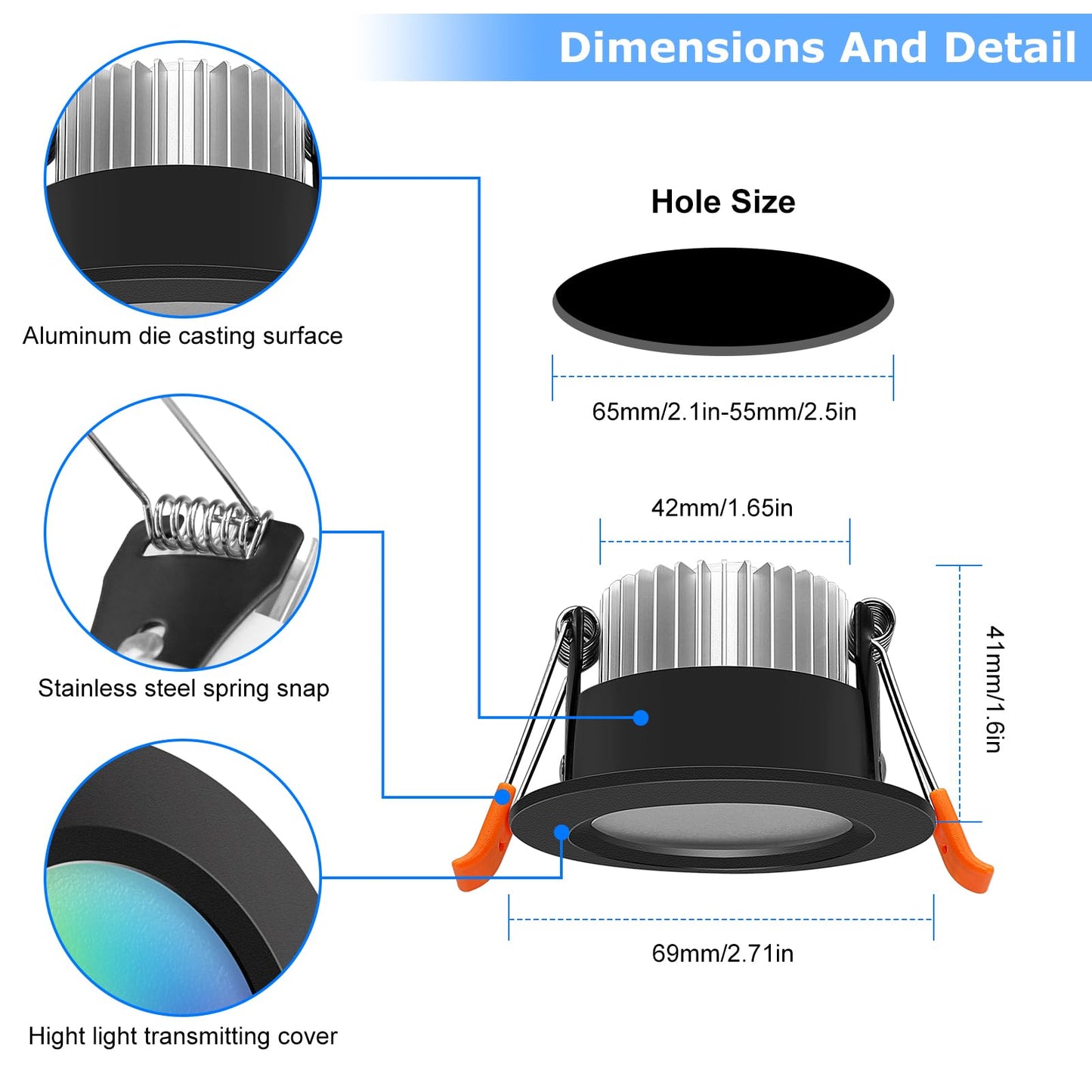 LightingWill 2 Inch Recessed Lighting, Smart WiFi LED Downlight, 5W LED Ceiling Light Compatible with Alexa/Google Assistant, Dimmable RGB & 2700K-6500K, 120V with LED Driver, Black Trim (4 Pack)