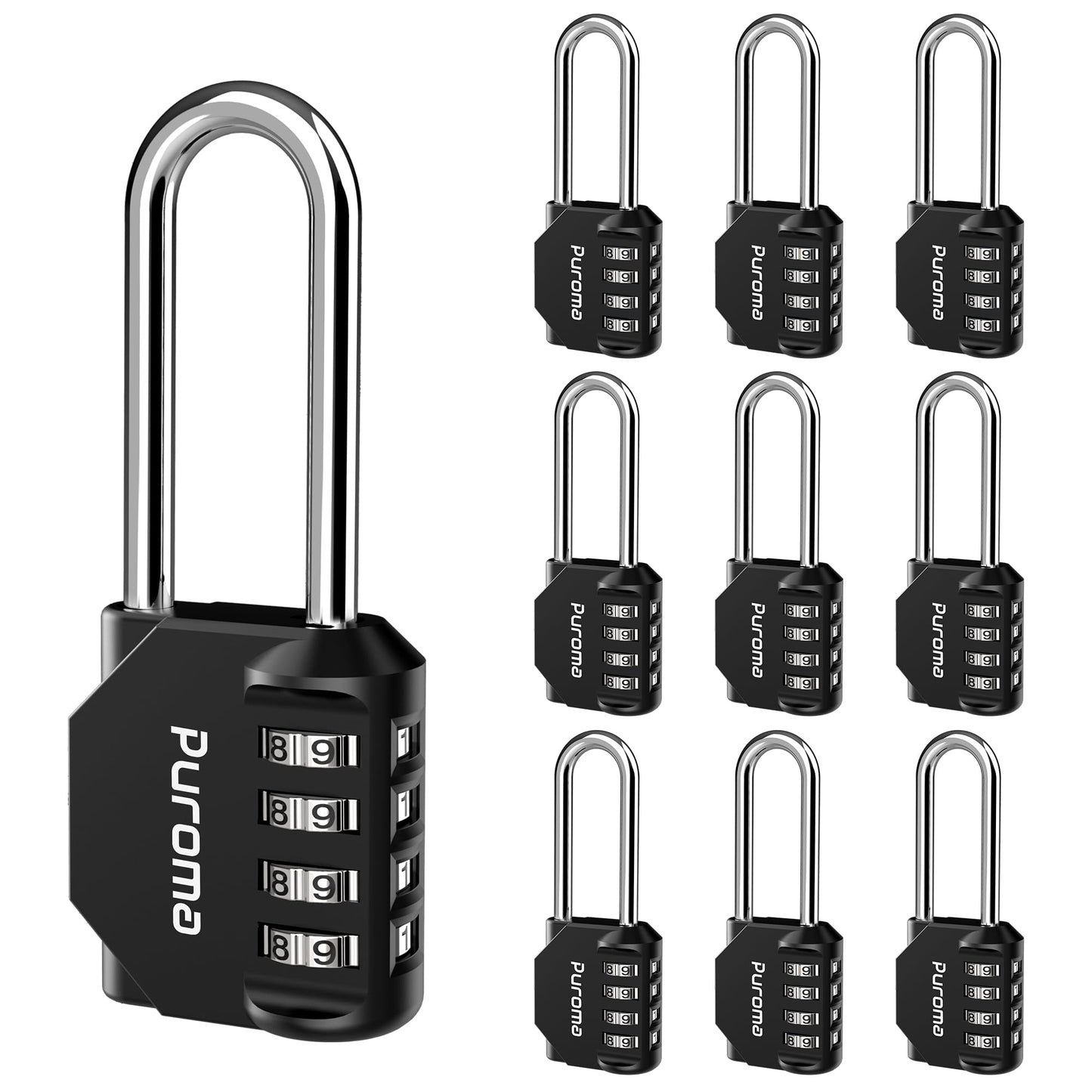 Puroma 10 Pack 2.6 Inch Long Shackle Combination Lock 4 Digit Outdoor Waterproof Padlock for School Gym Locker, Sports Locker, Fence, Gate, Toolbox, Case, Hasp Storage (Black)