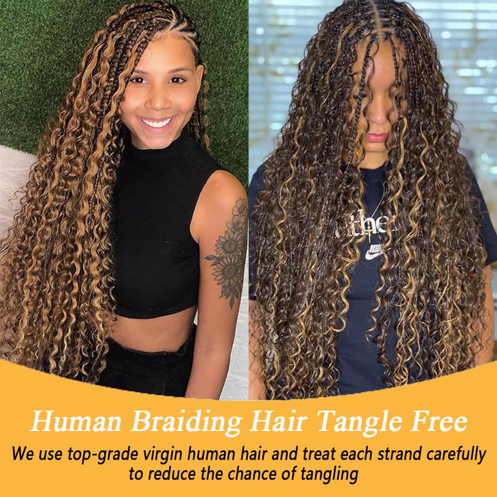 Human Braiding Hair for Boho Knotless Braids Bulk 16Inch Curly Bundles Human Hair for Micro Braiding Wet and Wavy Water Wave No Weft Human Hair Extension for Box Boho Braids 100g with 4/27# 16Iinch