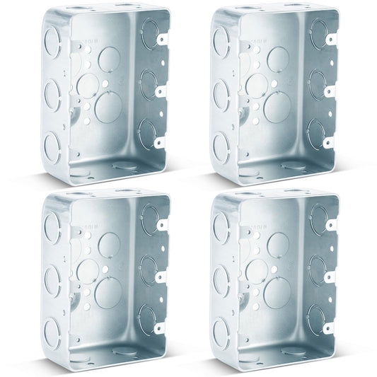 Copkim 4 Pcs Metal Electrical Junction Box 2-1/8" Deep Three Gang Multi Device Box Square Silver Galvanized Steel Drawn Construction