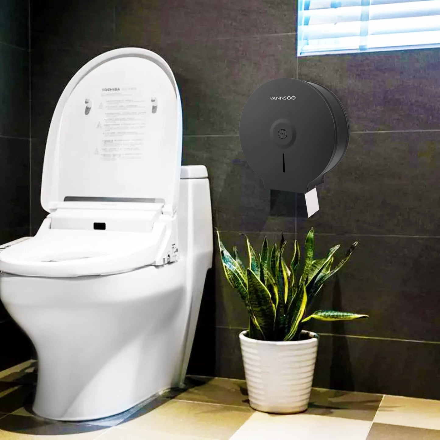 VANNSOO Commercial Jumbo Toilet Paper Dispenser, Wall Mount Stainless Steel 9 Inch Roll Toilet Paper Holder Bath Tissue Dispenser with Lock Key (Black)