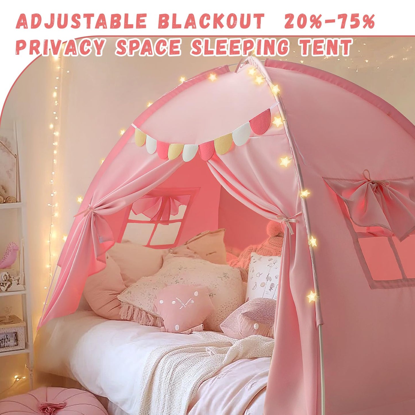 Razee Twin Bed Tent for Kids, Twin Size Bed Tents Indoor Toddler Canopy Privacy Playhouse on Bunk Sleep Inside Drafty Room for Girls, Pink, Kid House Toys for Girl Birthday Gift