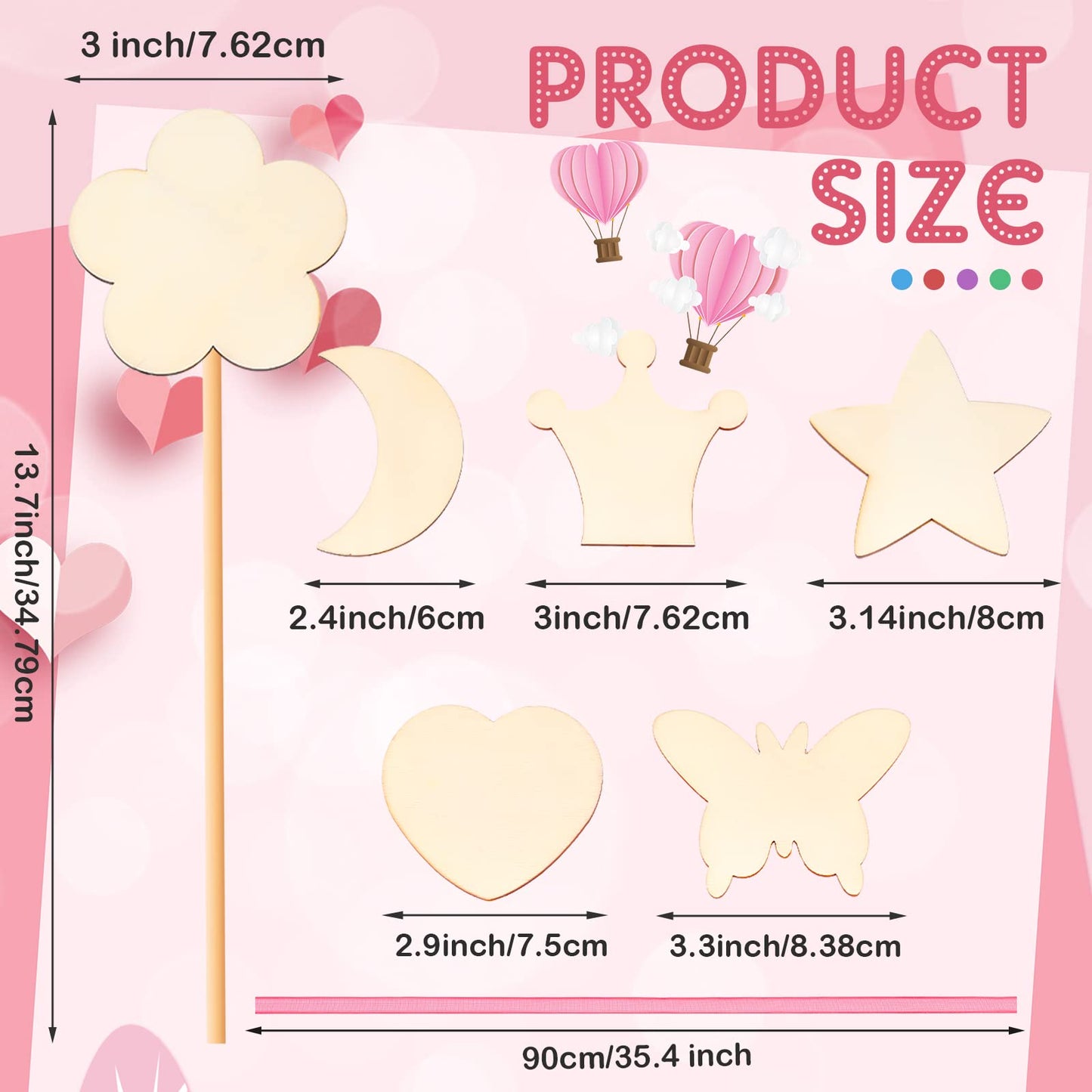 Princess Fairy Wands Kit Include Wooden Fairy Wands, Gem Stickers, Ribbons Unfinished Wooden DIY Magical Wand Crafts Moon Butterfly Magical Wand for Girls Make Your Own Princess Wand (36)