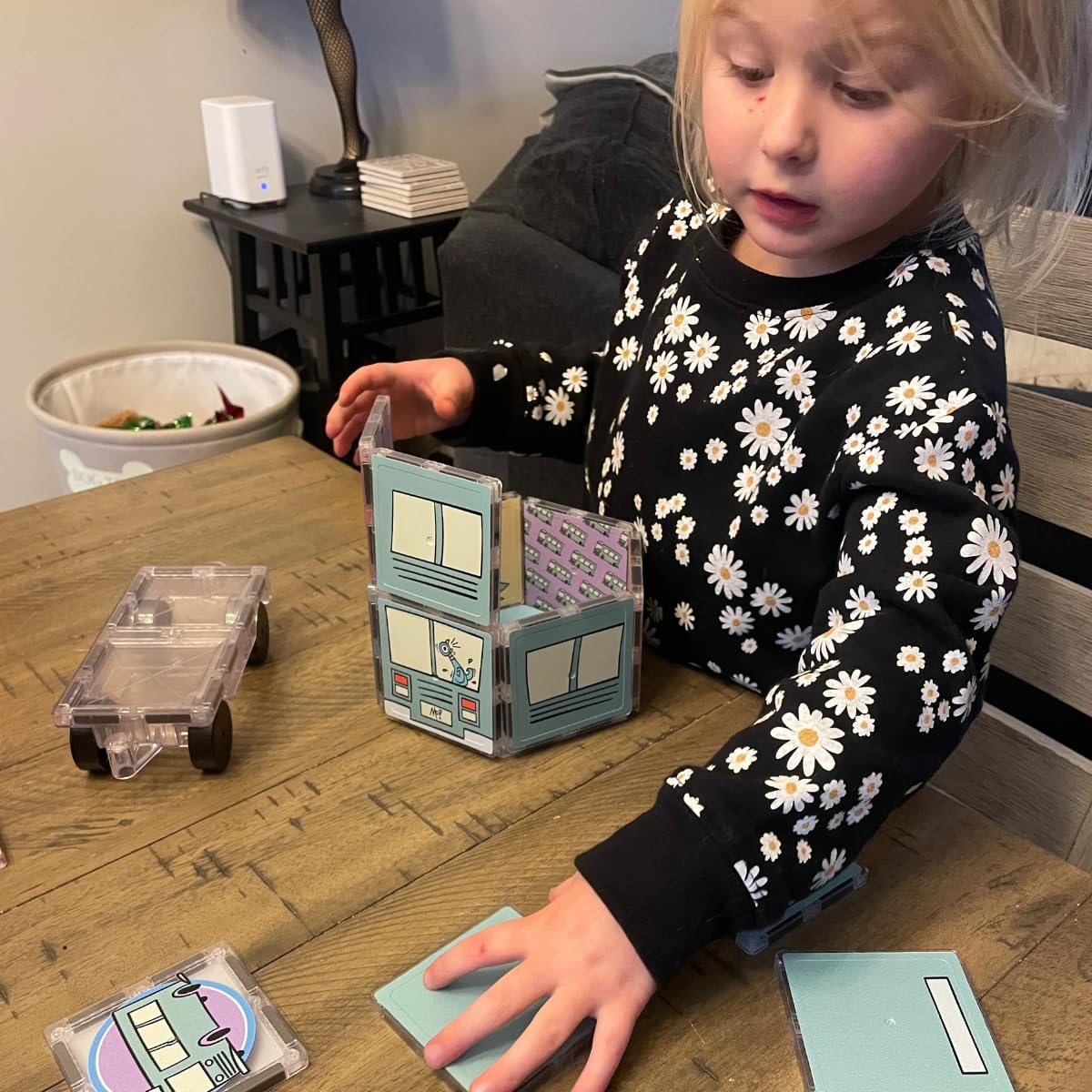 CreateOn Mo Willems - Don't Let The Pigeon Drive The Bus Magnetic Tiles, Magnetic Toy, Travel Toys, Classroom Sensory Toy Blocks, STEM & Montessori Tools for Boys & Girls Ages 3+ (16 Pieces)