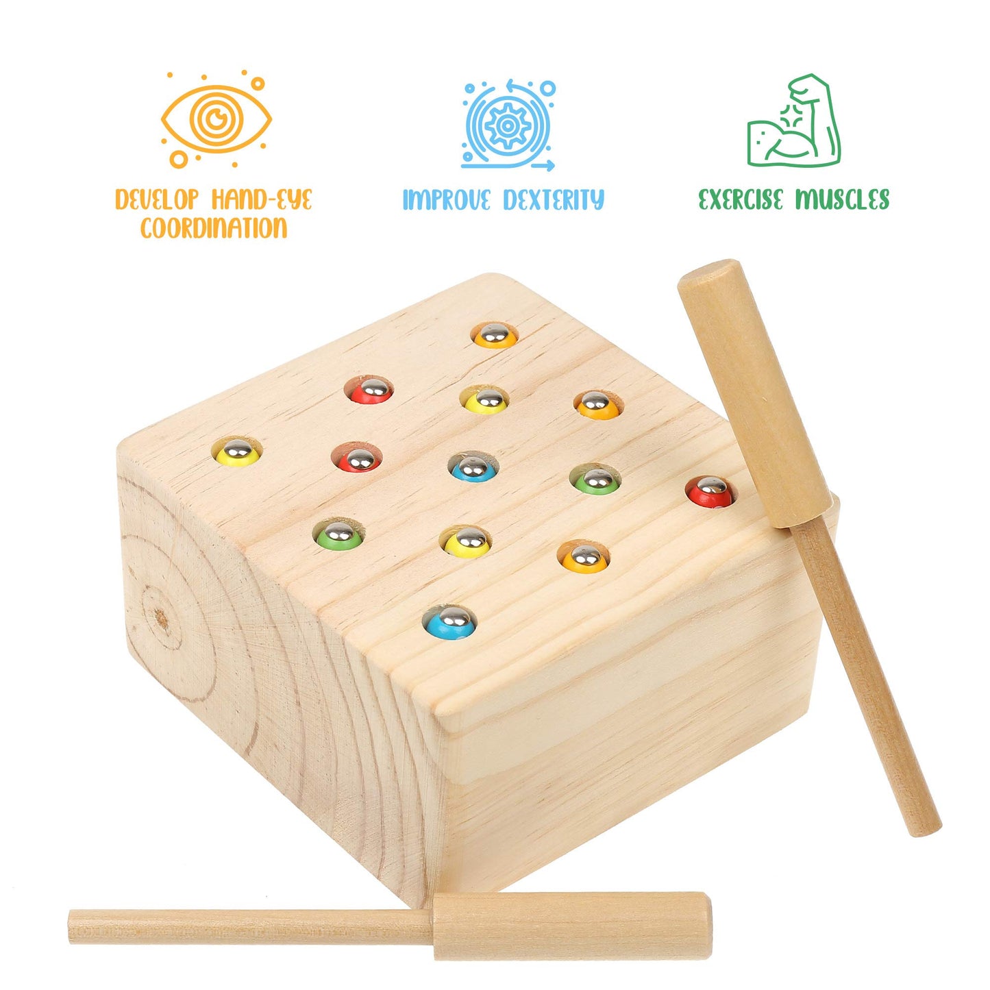 Wooden Montessori Bug Catching Toy with 13 Magnetic Worms and 2 Wand Rods - Fine Motor Skills Educational Toy for Toddlers and Kids 3 Years and Up, Hand Eye Coordination Game