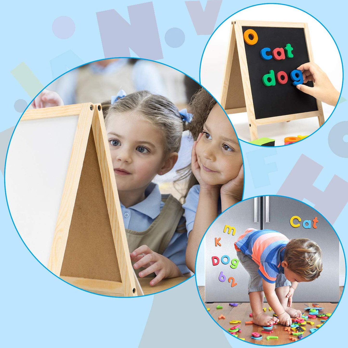 INNOCHEER Magnetic Letters and Numbers with Easel for Kids - 133 Pieces Alphabet Magnets, Educational Dry Erase Board - Whiteboard & Chalkboard for Toddlers Writing & Drawing