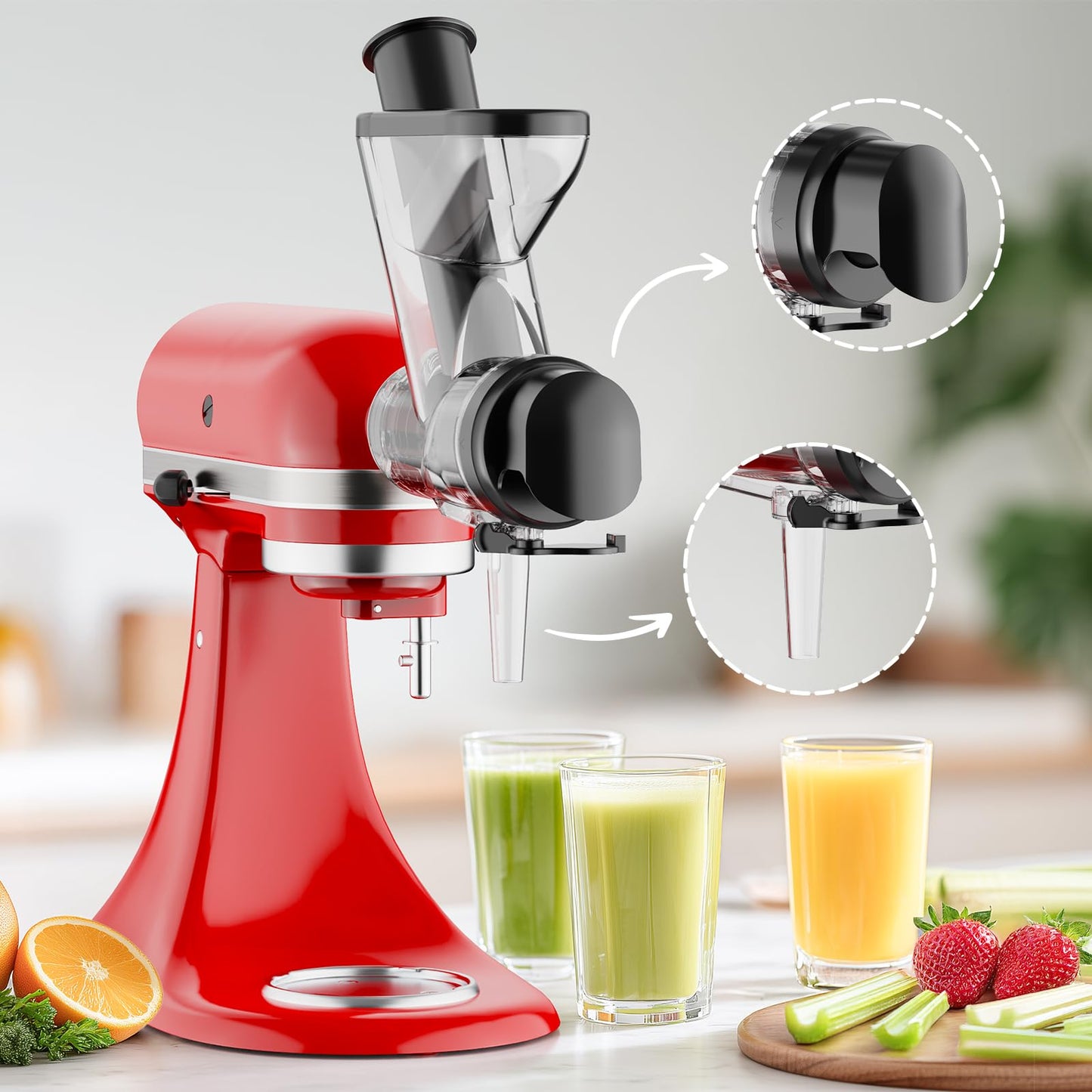 Masticating Juicer Attachment for KitchenAid Stand Mixer, Cold Press Juicer for KitchenAid Mixer Attachments with Dual Feed Chute, Slow Juicer Machine for Vegetables & Fruits by InnoMoon