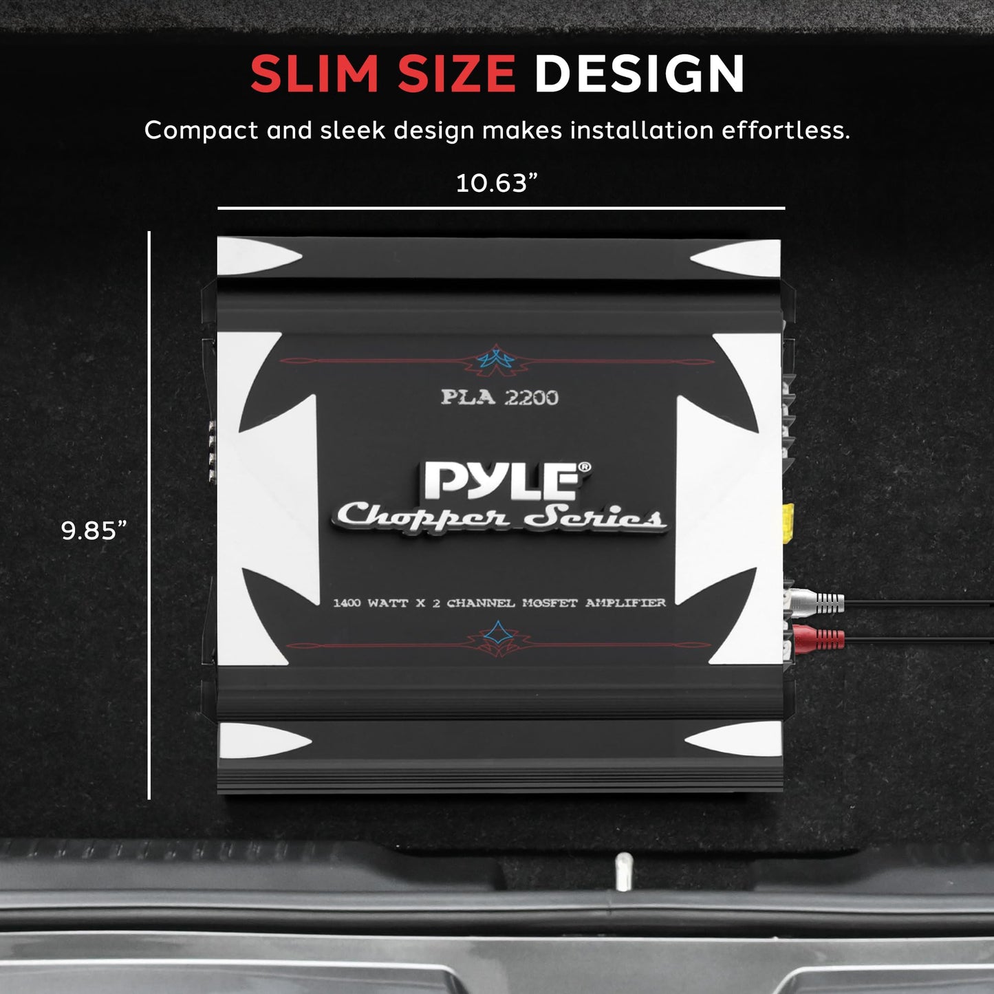 Pyle 2 Channel Car Stereo Amplifier- 1400W Dual Channel Bridgeable High Power MOSFET Audio Sound Auto Small Speaker Amp w/ Crossover, Bass Boost Control, Gold Plated RCA Input Output, Black - PLA2200