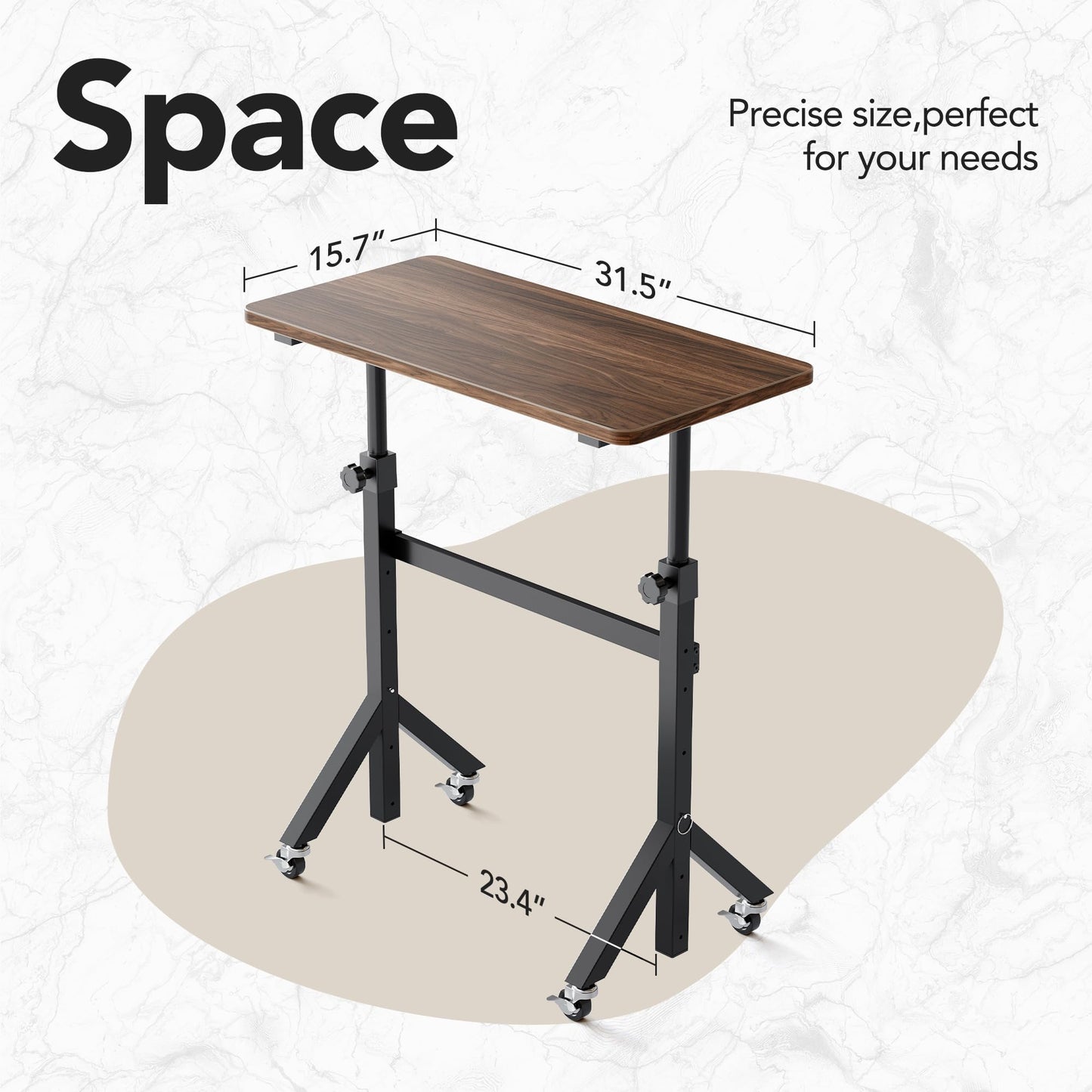 HUANUO 32'' Small Standing Desk Adjustable Heigh, Mobile Stand Up Desk with Wheels, Portable Rolling Desks for Walking Pad and Treadmill, Computer Laptop Desks for Home Office Space,Walnut