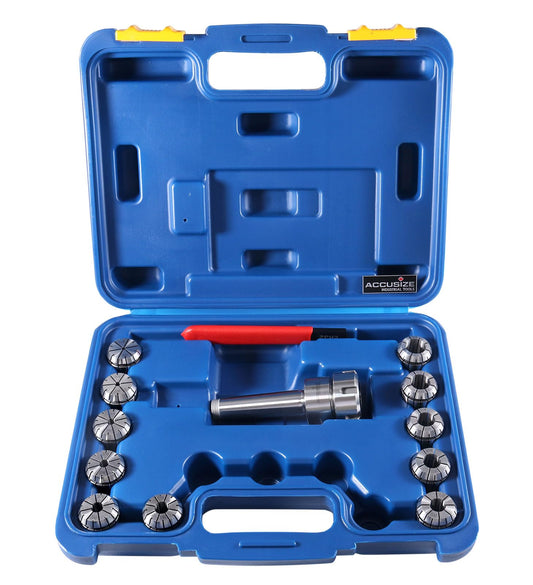 Accusize Industrial Tools Mt3 Shank Er32 Chuck with 11Pc Collets Kit, 1/8'' - 3/4'' by 16Th, Morse Taper Collet System, 0223-0304