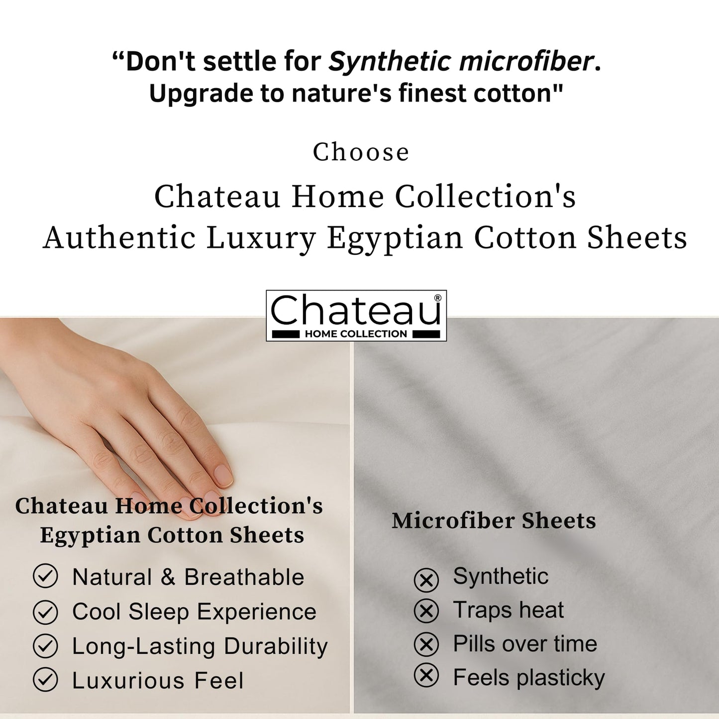 CHATEAU HOME COLLECTION Egyptian Cotton Sheets Queen Size Bed Set, 400 Thread Count Queen Sheet Set, Luxury Sateen Weave Bed Sheets with 15" Deep Pocket, Soft & Naturally Cooling White Bedding