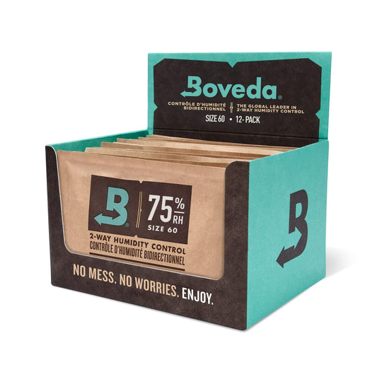 Boveda 75% Two-Way Humidity Control Packs – Size 60 – 12 Pack – Fix Major Moisture Loss/Low RH in Non-Plastic Humidifier – Moisture Absorbers – Individually Wrapped Hydration Packets