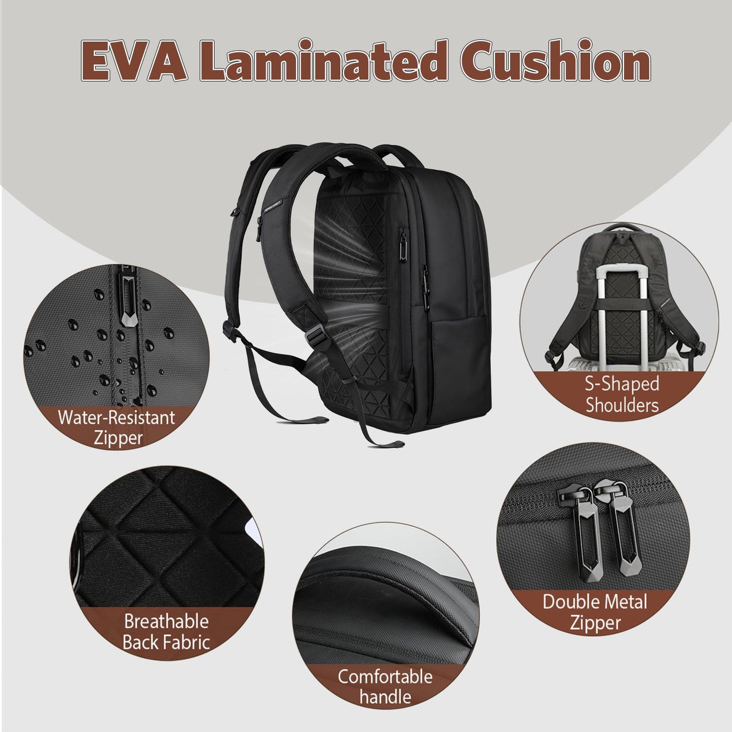 HEROIC KNIGHT 17-Inch Laptop Backpack for Men & Women, 25L Business Work Backpack with USB Charging Port, Water Resistant Computer Bag with Anti-Theft Pocket for Travel Office Daily– Black