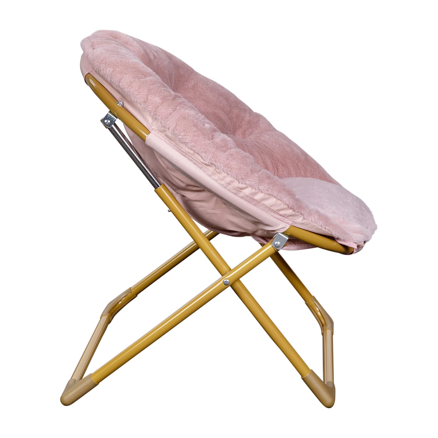 Flash Furniture Gwen Kids Cozy Mini Folding Saucer Chair - Blush Faux Fur Moon Chair - Soft Gold Metal Frame - 23" Portable Folding Chair For Living Room or Bedroom