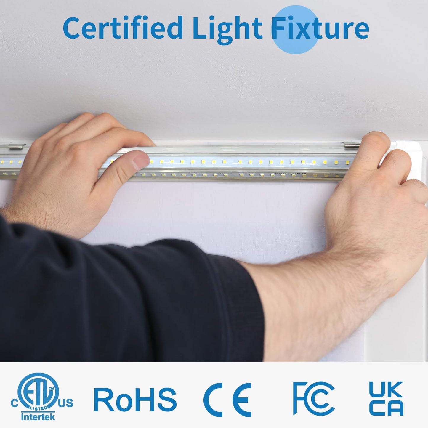 (Pack of 4) Linkable LED Utility Shop Lights for Garage, 6FT, 60W, LED Tube Ceiling Light T8 Integrated Single Fixture, 6000K, 8000LM Daylight V Shape, Basement, Offices, Clear Lens, Plug and Play