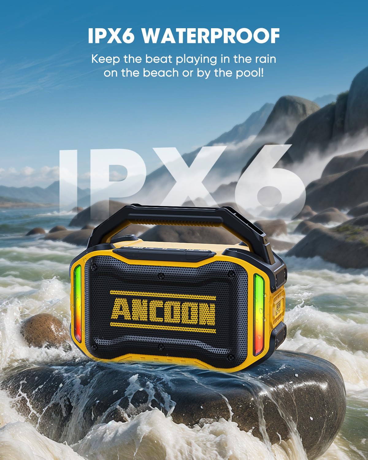 ANCOON Speakers Bluetooth Wireless: 80W(Peak) Loud Speaker with Bass, 20H Playtime, IPX6 Waterproof, Large Jobsite Speakers for Work, Outdoor, Workshop, Garage, Portable Speaker with Subwoofer&TWS