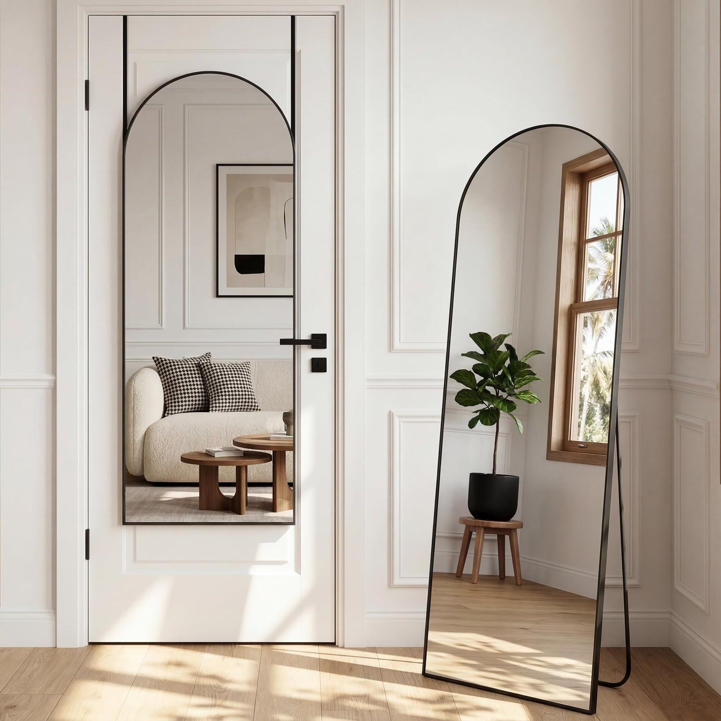 Furnbar 58"x20" Arched Full Length Door Mirror, Over-the-Door Hanging, Floor Standing, Wall Mounted or Leaning, Metal Frame Body Mirror for Bedroom, Living Room, Closet, Dorm, Black