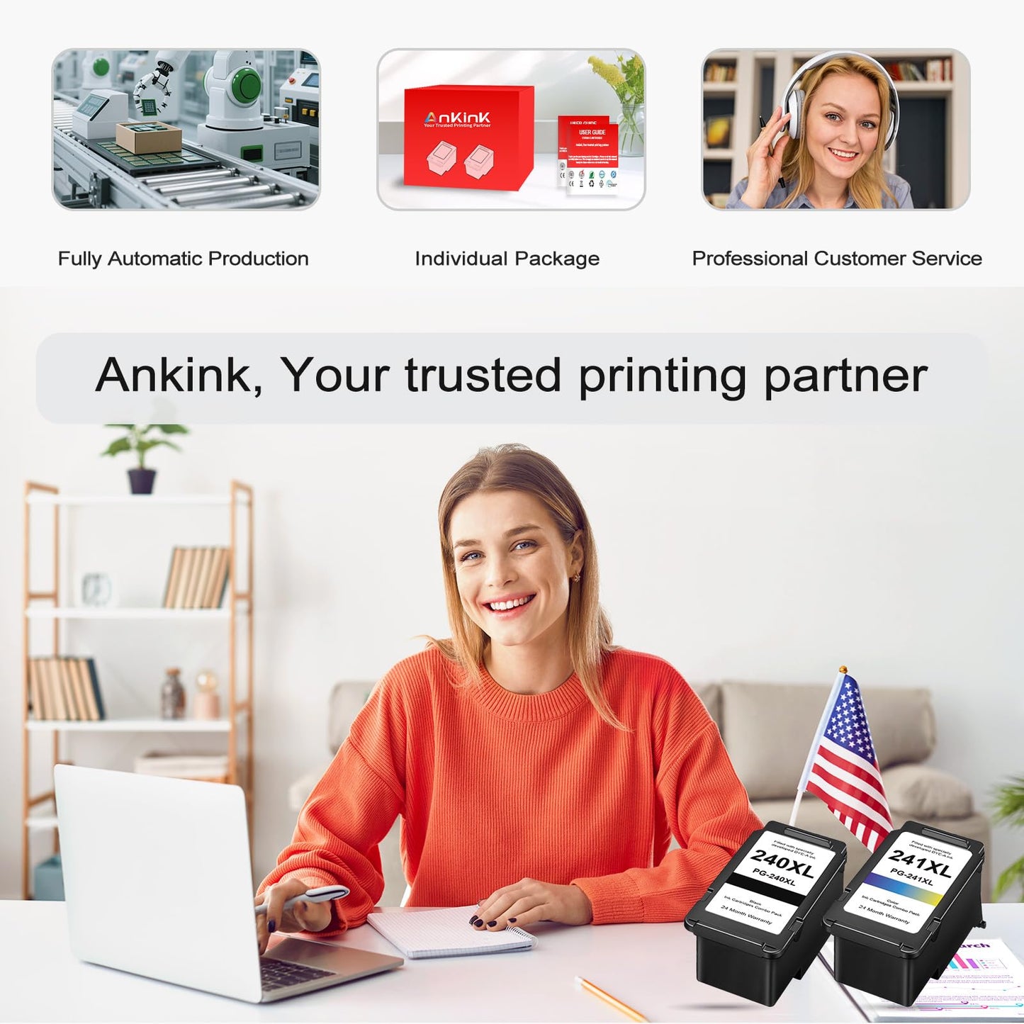 240 241 Ink Cartridge Replacement for Canon 240XL 241XL PG-240 CL-241 XL Cartridges Combo Pack (2 Black, 1 Tri-Color) for MG3600 MG3620 TS5120 TS5100 MG3220 MG3520 MG2120 MX452 MX512 MX532 Printer