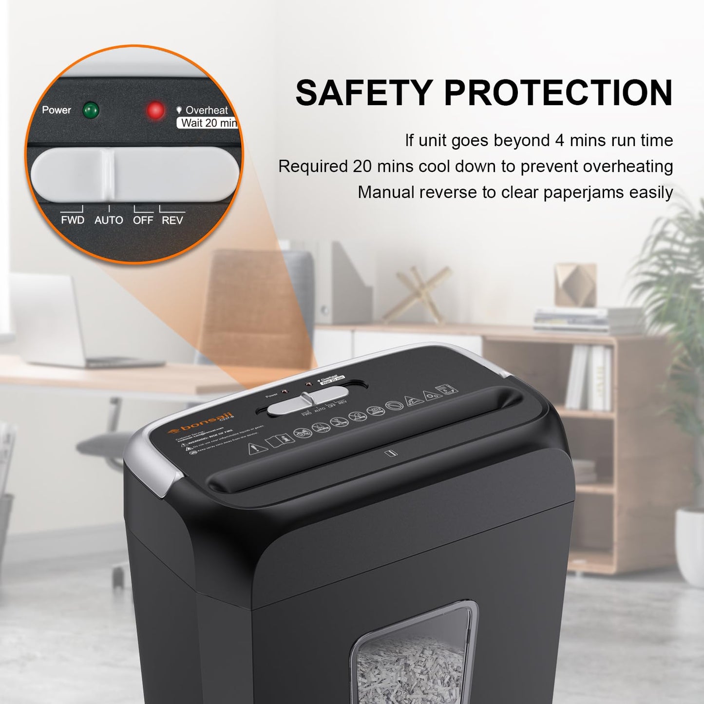 Bonsaii Paper Shredder for Home Use, 3.4 Gal Wastebasket, 6 Sheet Crosscut Paper Credit Cards, Staples, and Clips Shredder for Home Office Use, Portable Handle Design (C237-B New Version)
