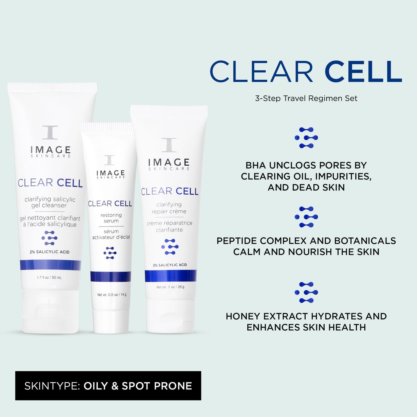 IMAGE Skincare, Clear Cell 3-Step Introductory Regimen Set for Clear Pores and Healthy Looking Skin, Holiday Ltd. Edition, White, 3.2 Ounce