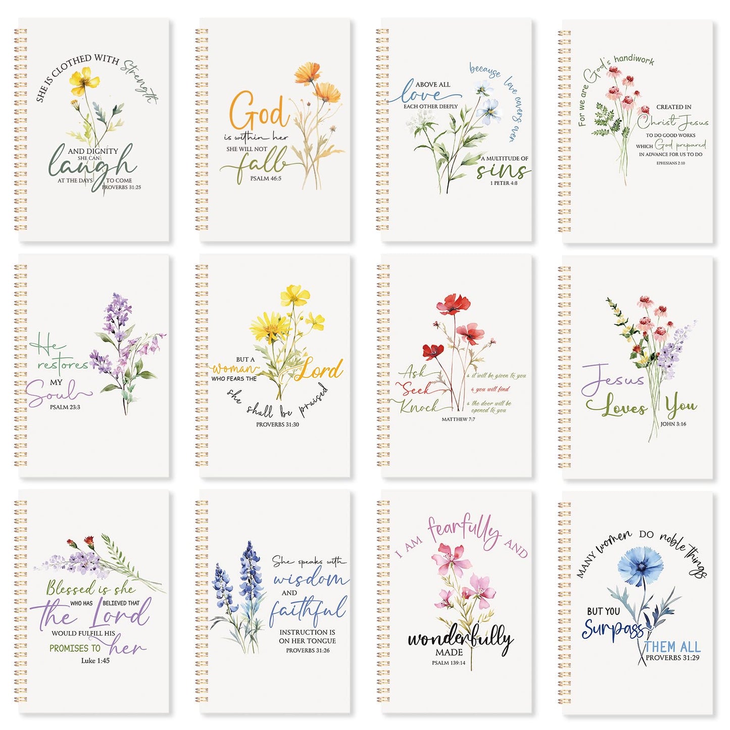 Supervitae 12 Pack Christian Gifts for Women Church Bulk Teacher Graduation Spiral Bible Verse Notebooks A5 Inspirational Religious Journals Prayer Scriptures Notepad for Sunday School(Blessed)