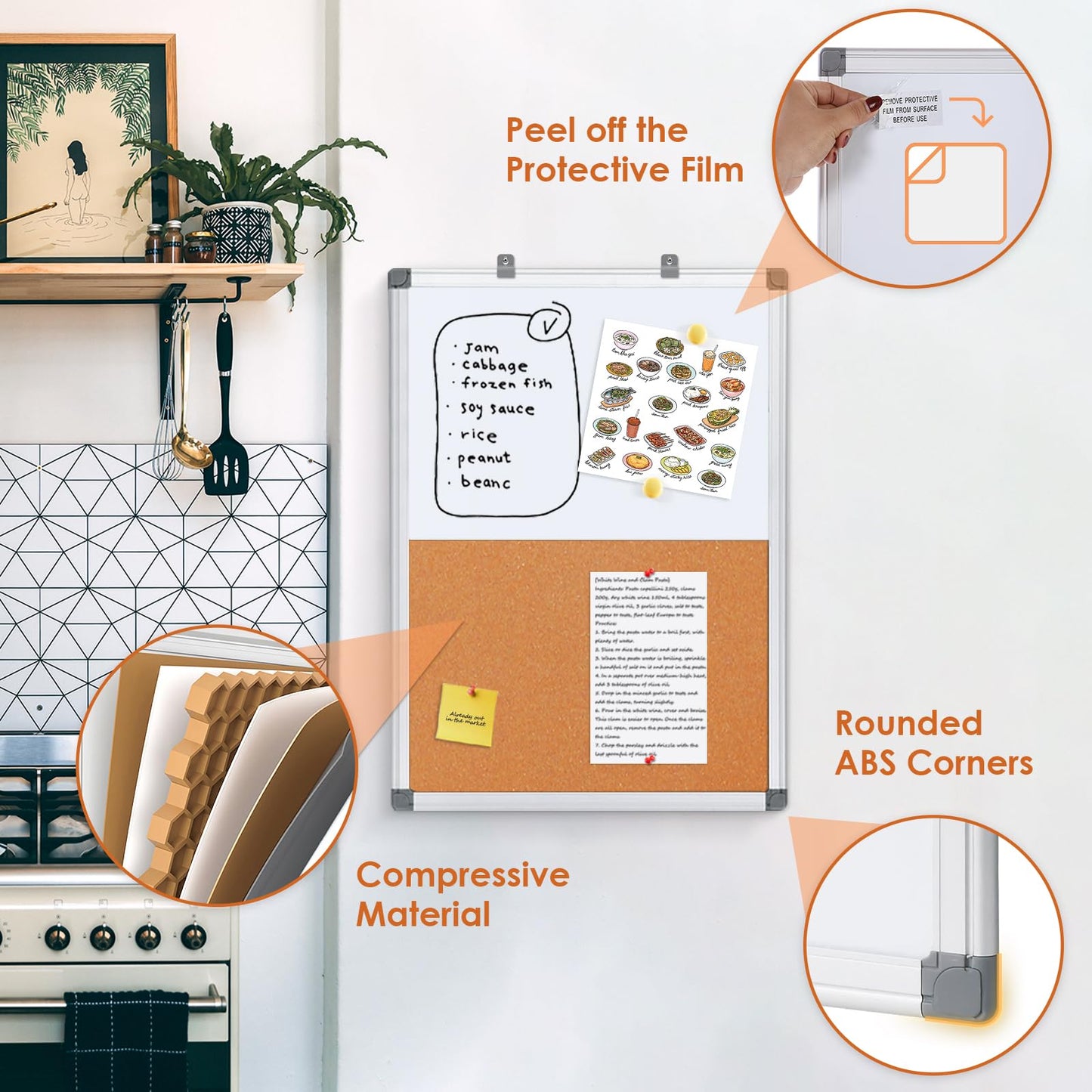 S SWANCROWN Half Corkboard and Magnetic Whiteboard Combo Dry Erase Bulletin Board for Retail School,Office,Family,Aluminium Frame,36x24 Inches