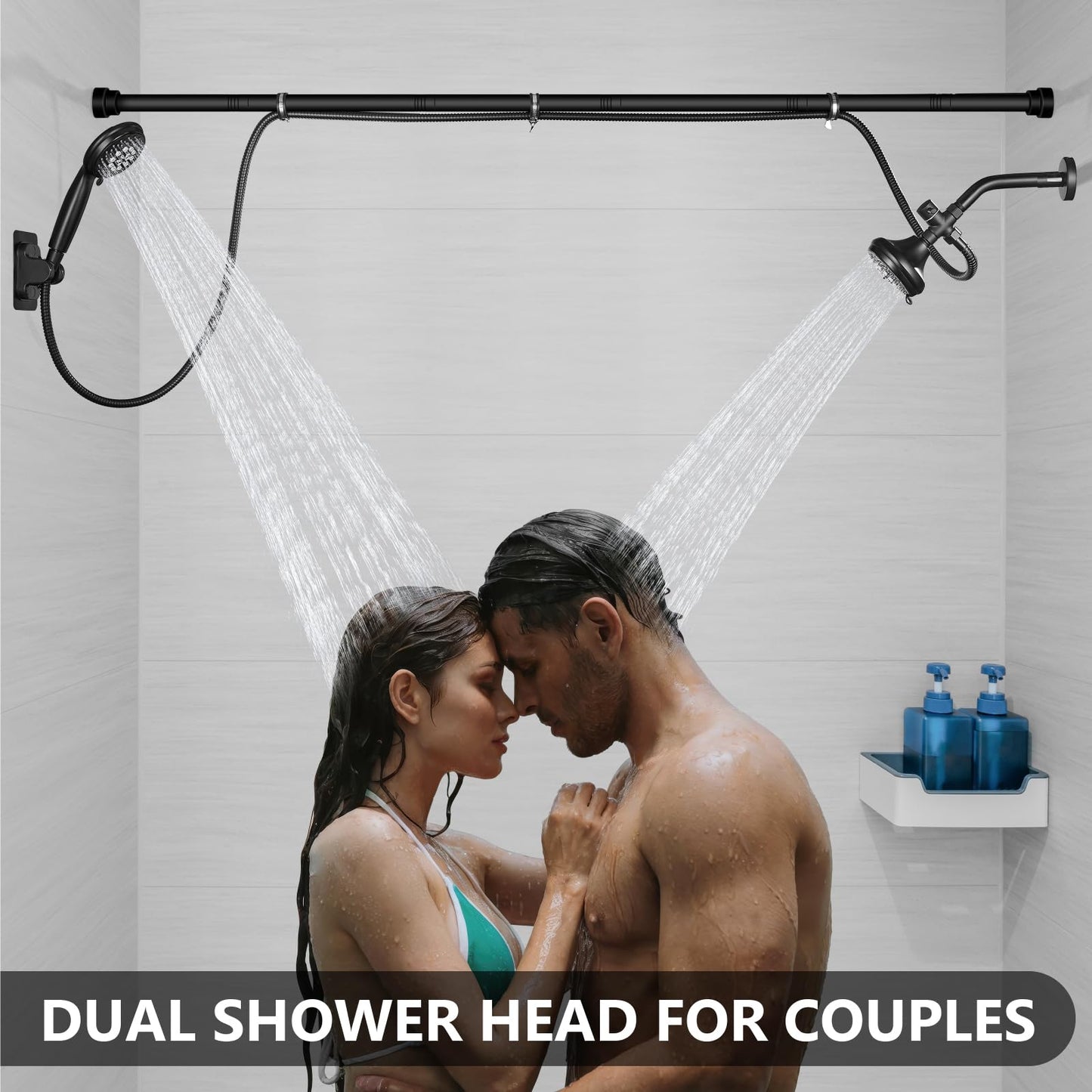 GBBNE Double Shower Head Dual for Couples High Pressure and Adjustable Tandem Shower Head System for 2 People Matte Black
