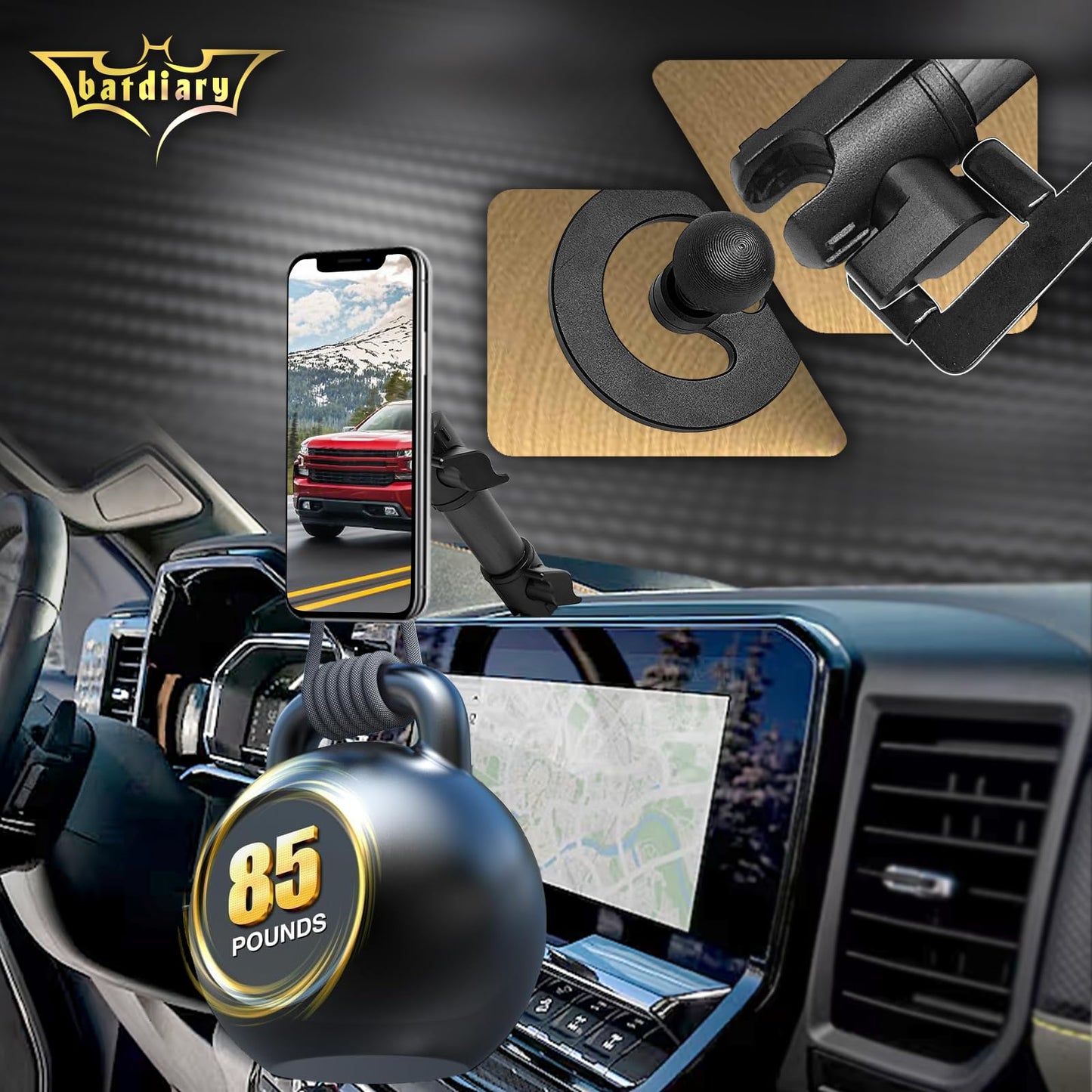 Batdiary 2024 2025 Silverado 1500 Magnetic Phone Mount Compatible with 2022 2023 2024 2025 Chevy Silverado GMC Sierra Accessories Metal Cell Phone Holder Dash Platform Mount(No-Drill Installation)