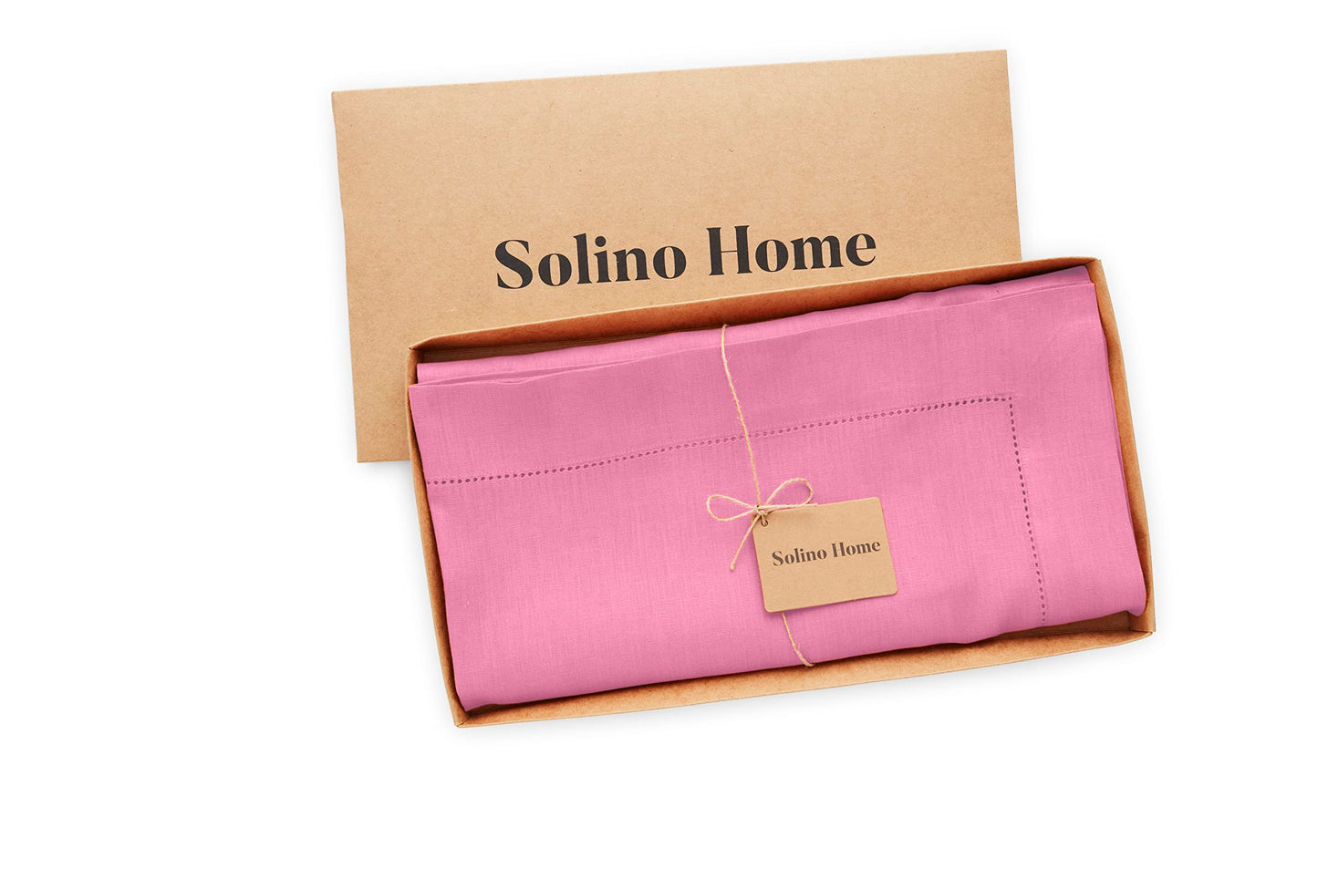 Solino Home Square Linen Tablecloth 52 x 52 Inch - 100% Pure Linen Flamingo Pink Table Throw - Classic Hemstitch, Machine Washable Table Cloth for Summer