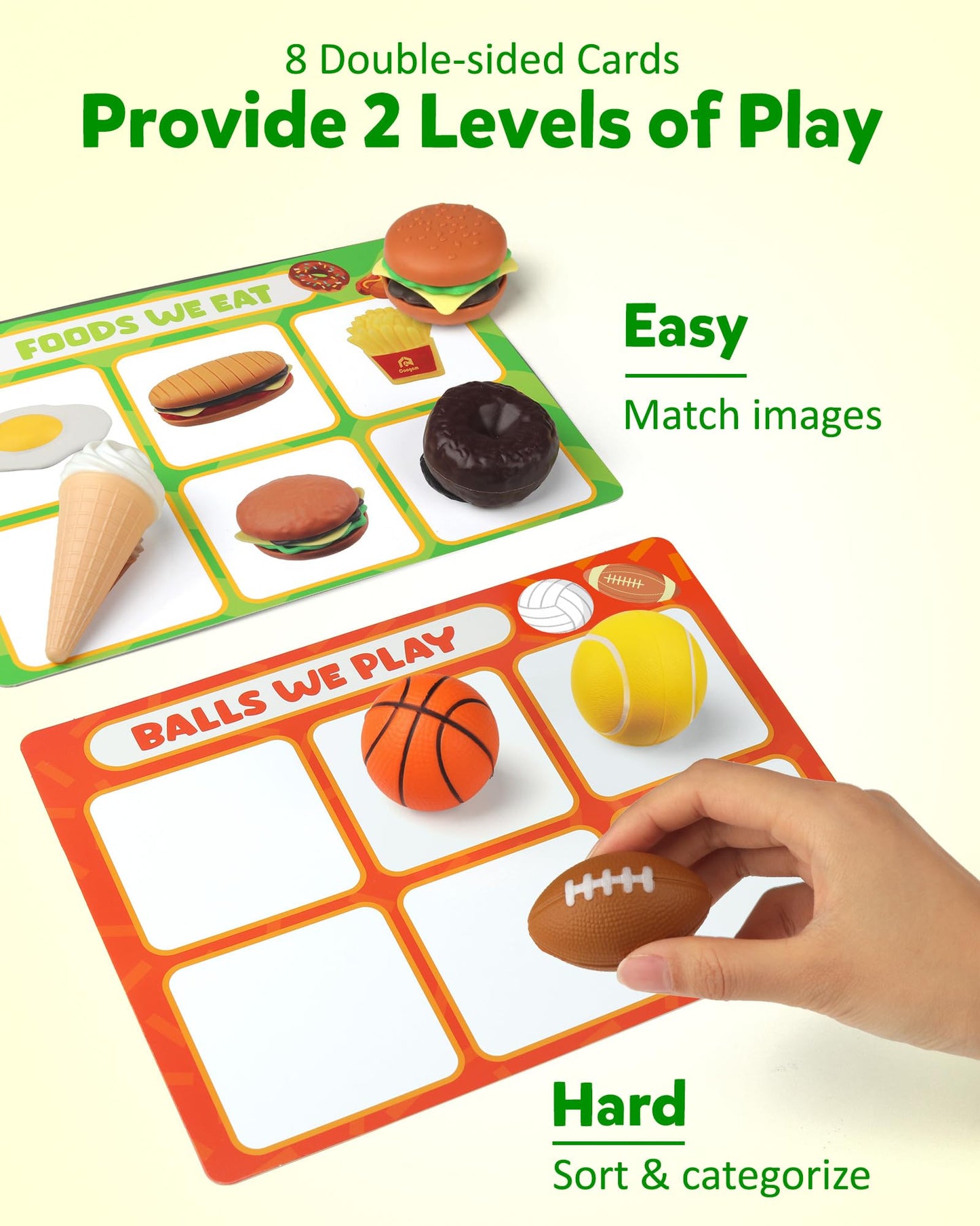 Sorting Toy for Toddlers, Animals Dinosaurs Fruits Vehicles Foods Fishes Balls Farm Playset, Fine Motor Montessori Game Preschool Educational Learning Gift