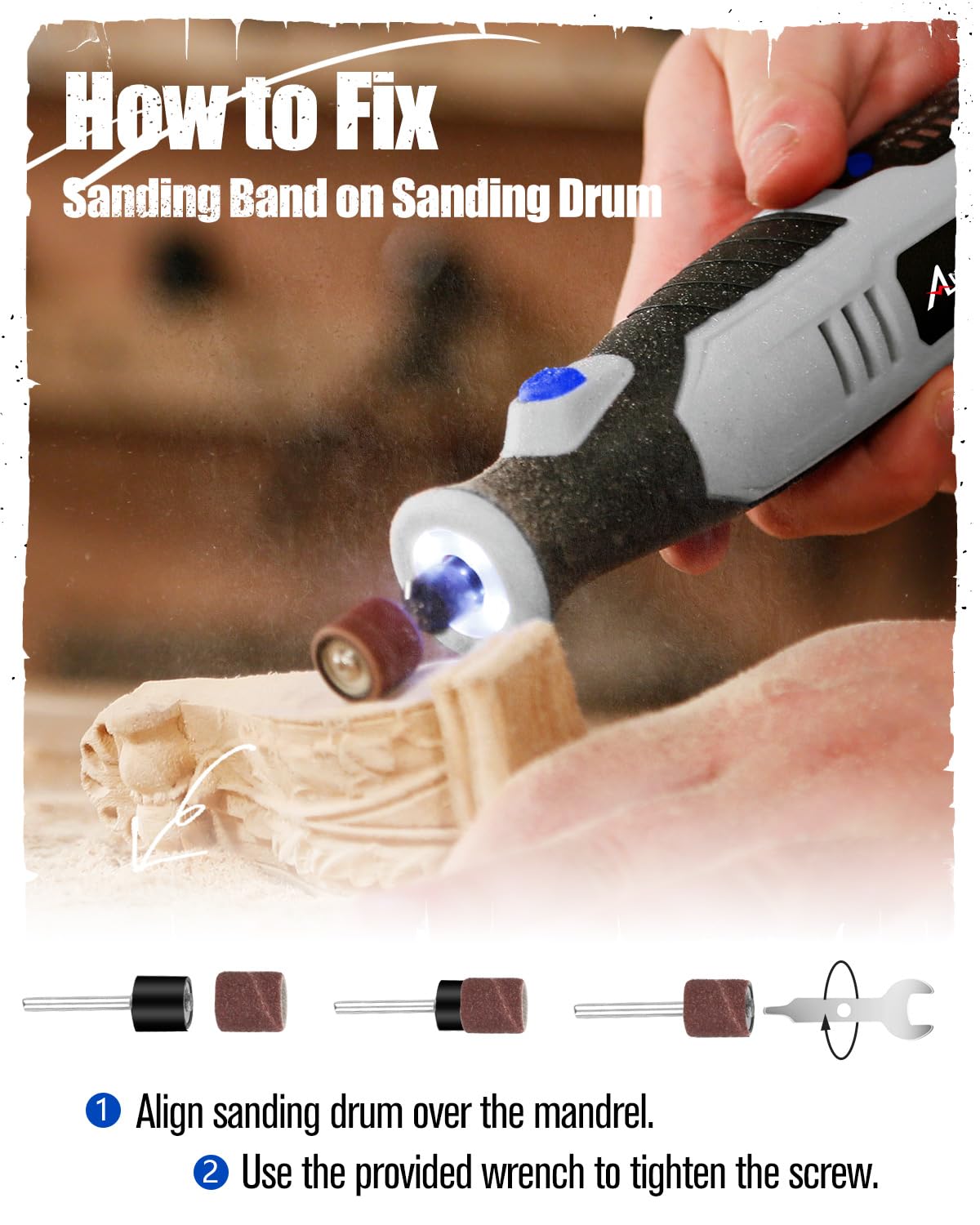 AVID POWER Cordless Rotary Tool 2.0 Ah 8V Rechargeable Rotary Tool, 4 Front LED Lights, 5 Speeds, 60 Pcs Rotary Accessories with Bag for Carving, Engraving, Sandng, Polishing and Cutting - Grey