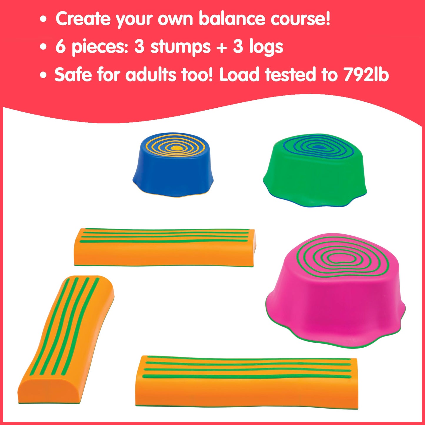 edxeducation Step-a-Trail - 6 Piece Backyard Obstacle Course for Kids - Indoor and Outdoor - Build Coordination and Confidence - Physical and Sensory Play
