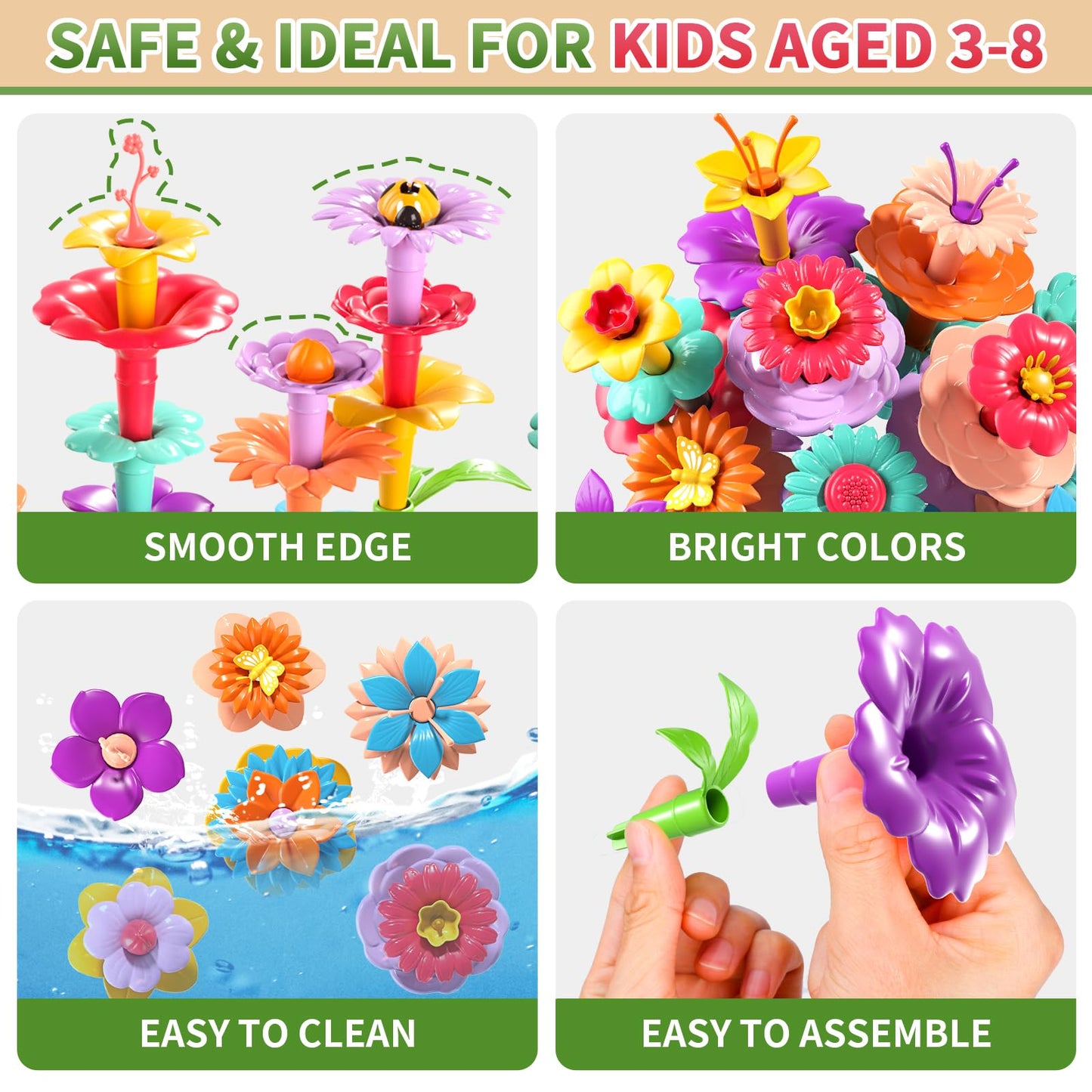 235PCS Flower Garden Building Toys for Girls, Educational Activity Preschool Birthday Gifts for 3 4 5 Year Old Girls, Toddler Building Stem Toys for Kids Toddlers Ages 3-5(235 PCS)