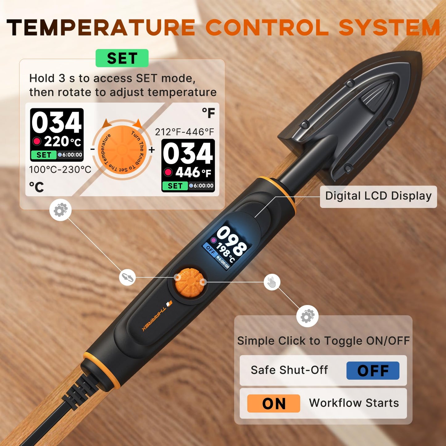 THARREX Digital Edge Banding Iron with LCD Screen | Extra-Long 8.2 ft Cord | Adjustable Temperature for Woodworking, Veneer & Crafts, RC Hobbies