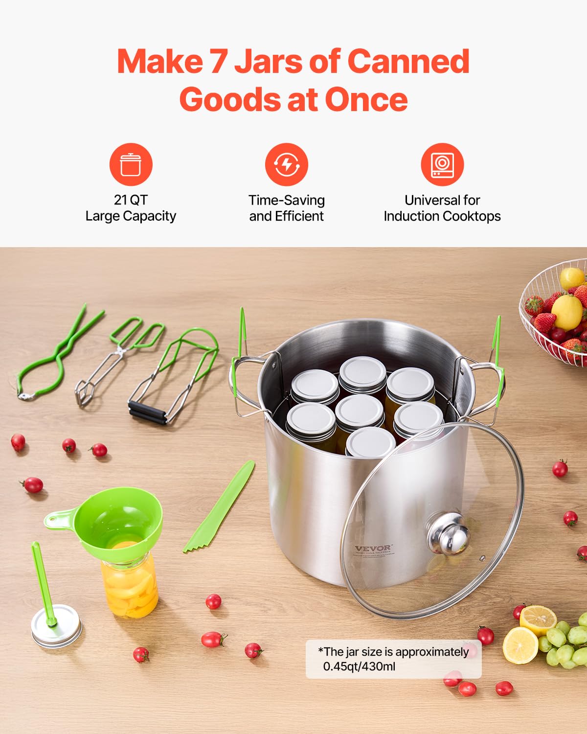 VEVOR Canning Supplies Starter Kit, 9 Pieces Stainless Steel Water Bath Canning Kit for Beginners, Canning Tools Set: Pot, Rack, Lid, Funnel, Tongs, Jar Lifter, Wrench, Magnetic Wand, Bubble Propper