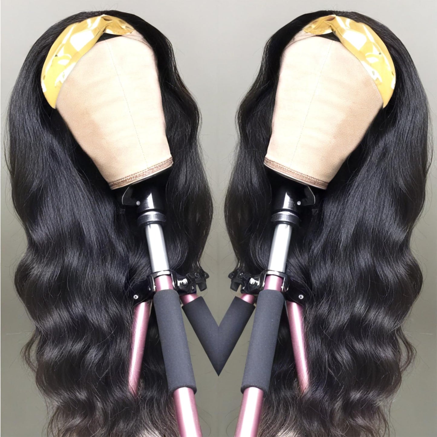 Headband Wig Human Hair Body Wave Headband Wig None Lace Front Wigs Glueless Human Hair Wigs Headband Half Wigs for Black Women Brazilian Virgin Human Hair Headband Wigs 16 Inch Natural Color