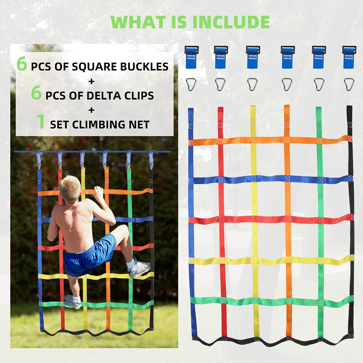 Gentle Booms Sports Climbing Cargo Net Indoor/Outdoor Ribbon Net，Children Kids Daily Sports Outdoor Backyard & Playground Equipment for Ninja Warrior Line，Ninja Warrior Style Obstacle Courses…
