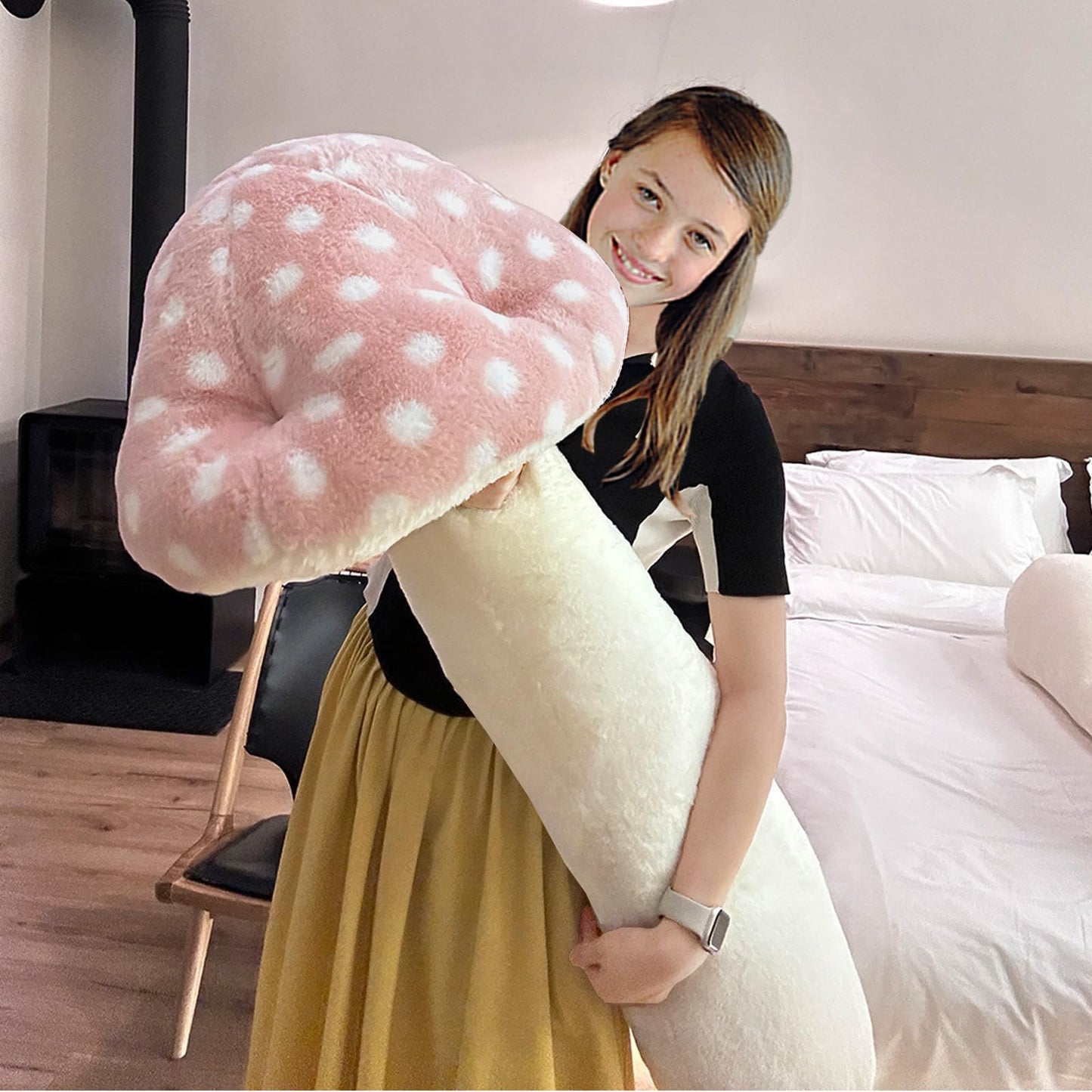 Hofun4U Mushroom Plush Pillow - 51 inch Mushroom Shaped Stuffed Long Pillow - Mushroom Stuffed Pillow - Christmas Birthday Sofa Home Decoration (Pink)